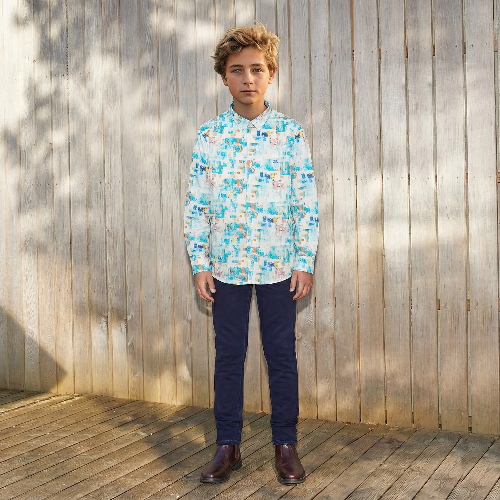 Kid's Blue Regular Fit Printed Shirts - Image 3