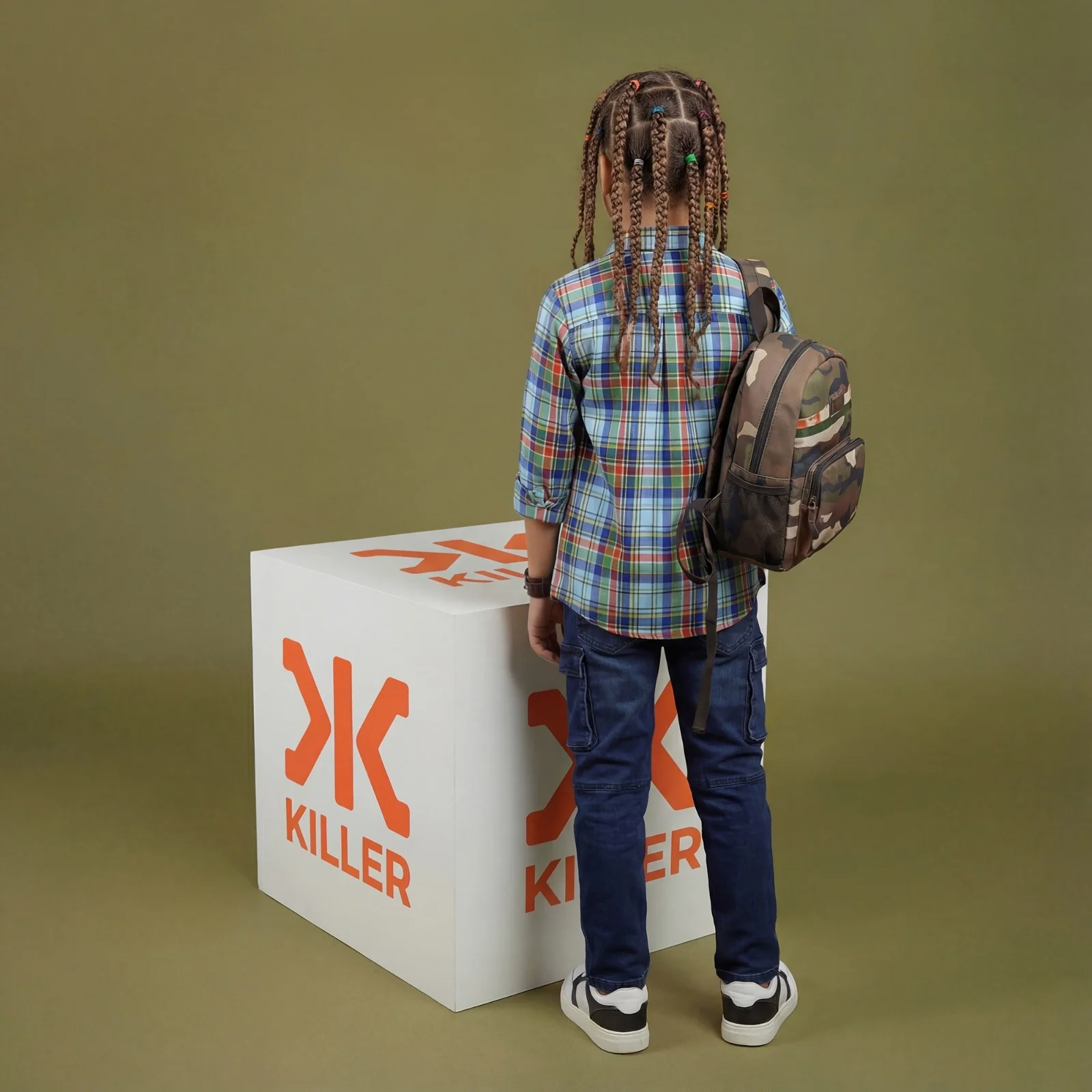 Kid's Dark Blue Solid Cargo - Image 4