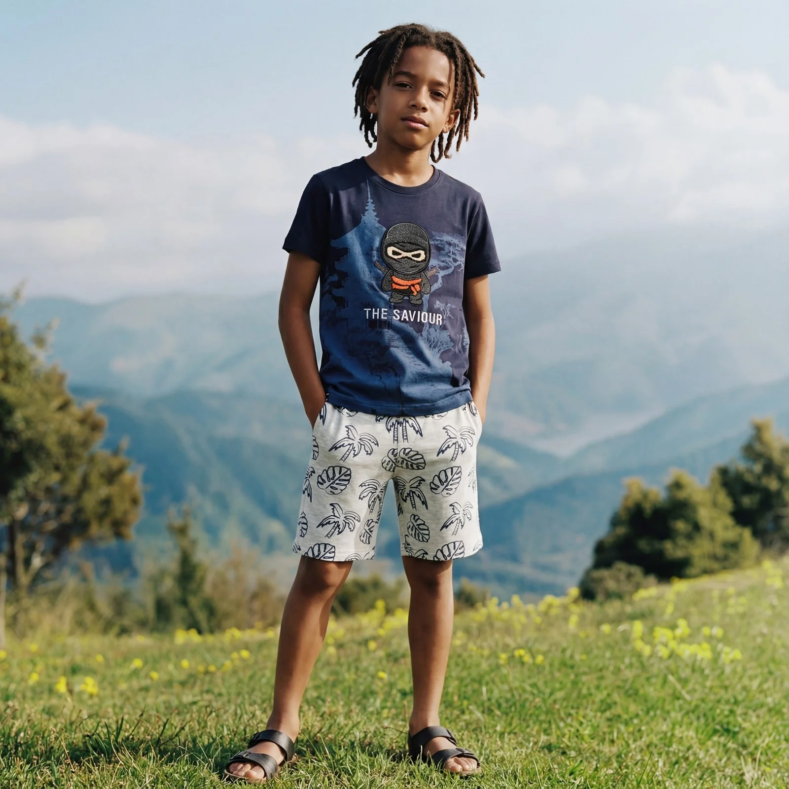 Kid's Ecru Melange Printed Shorts - Image 3