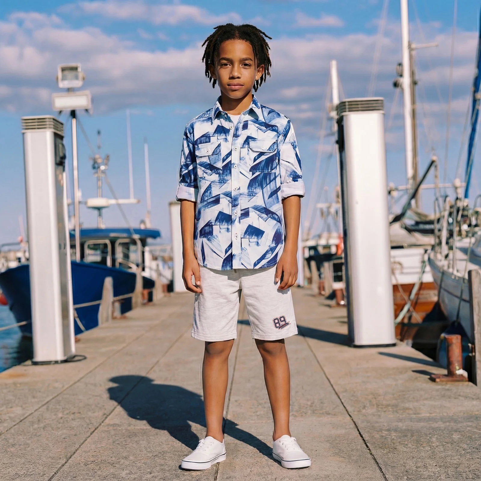 Kid's Ecru Melange Solid Shorts - Image 3