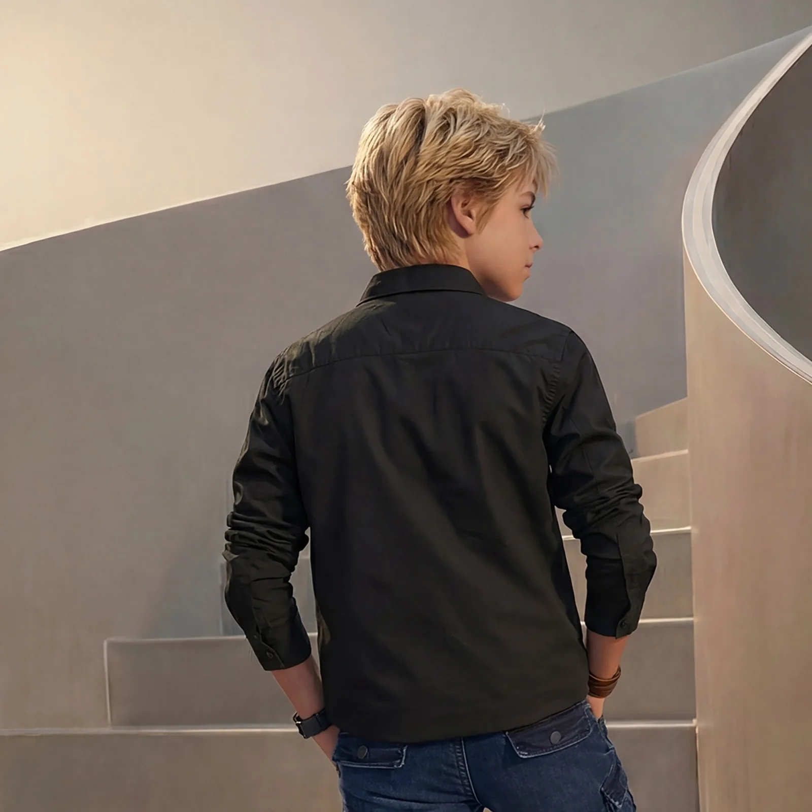 Kid's Black Regular Fit Shirts - Image 2