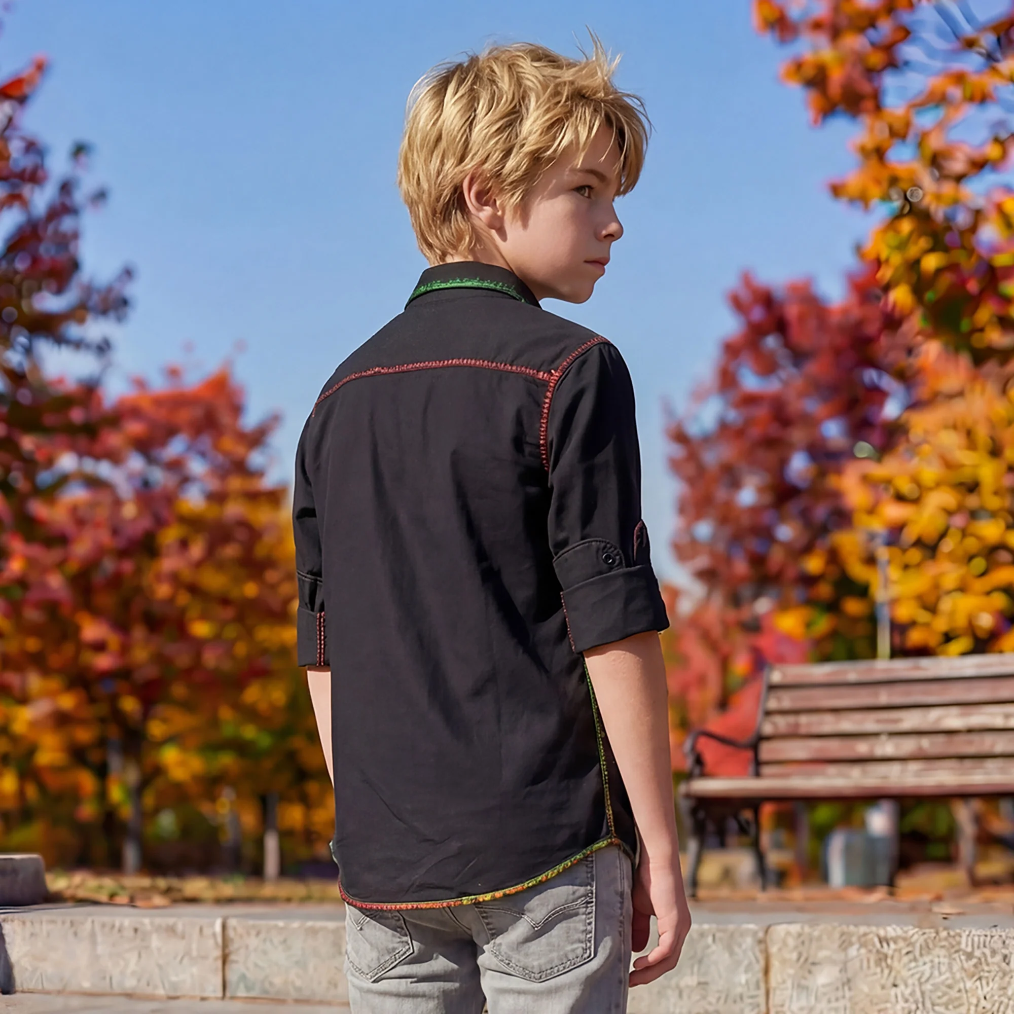 Kid's Black Regular Fit Shirts - Image 2