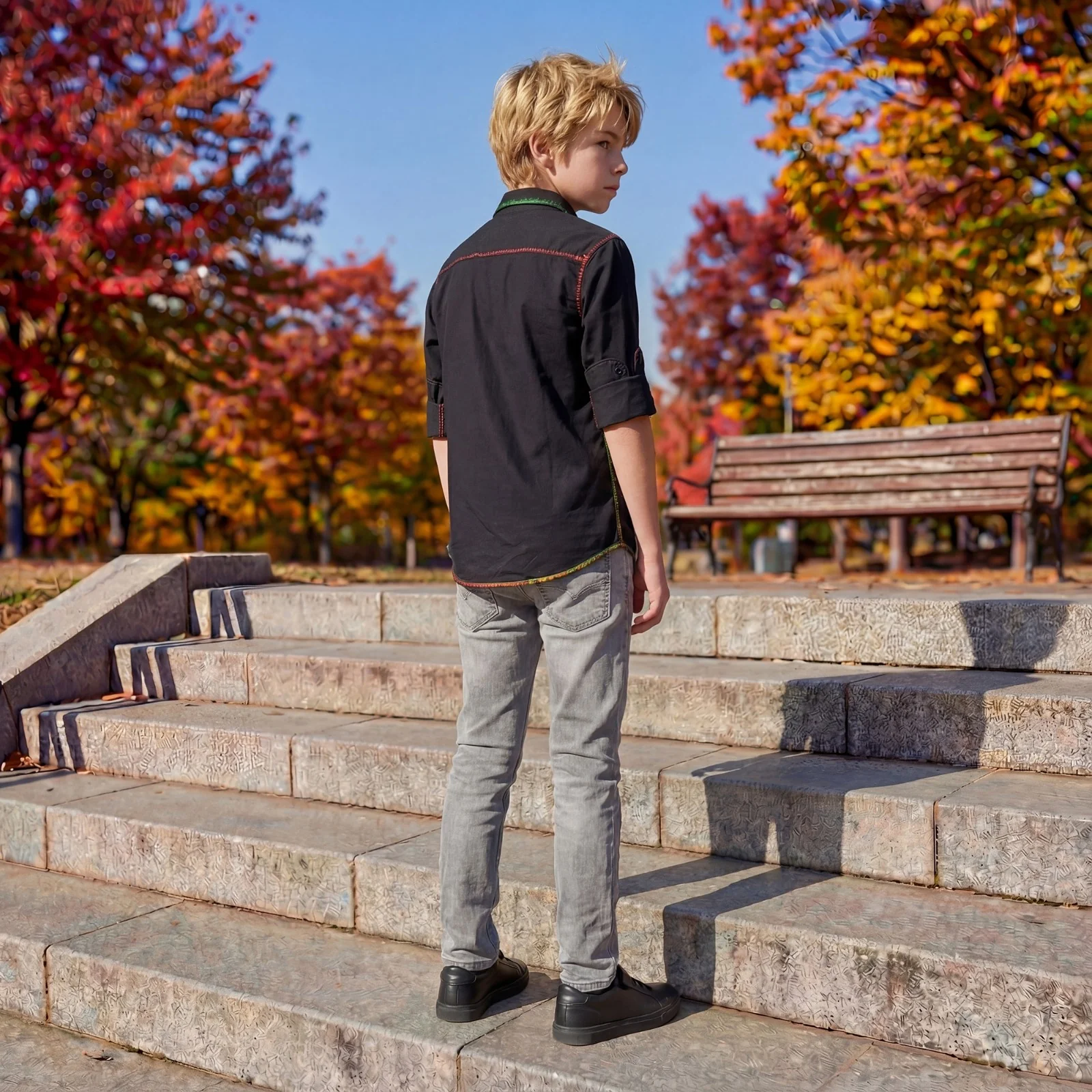 Kid's Black Regular Fit Shirts - Image 4