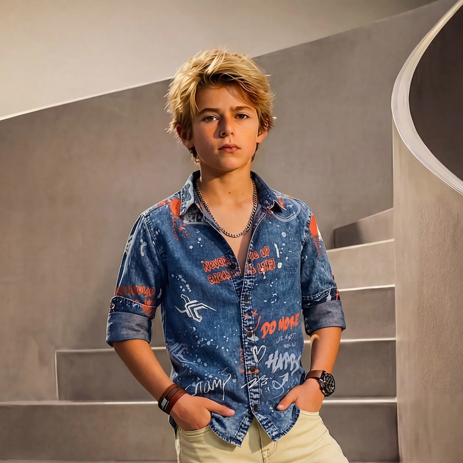 Kid's Blue Regular Fit Shirts
