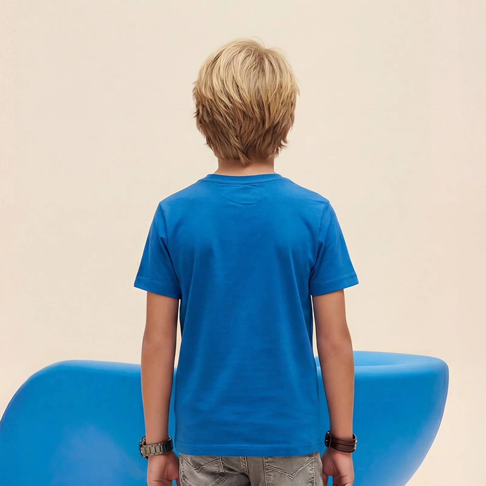 Kid's Blue Slim Fit Printed T-Shirts - Image 2