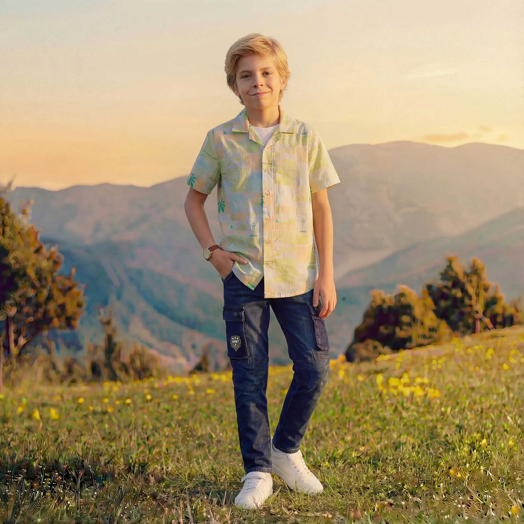 Kid's Green Regular Fit Shirts - Image 3