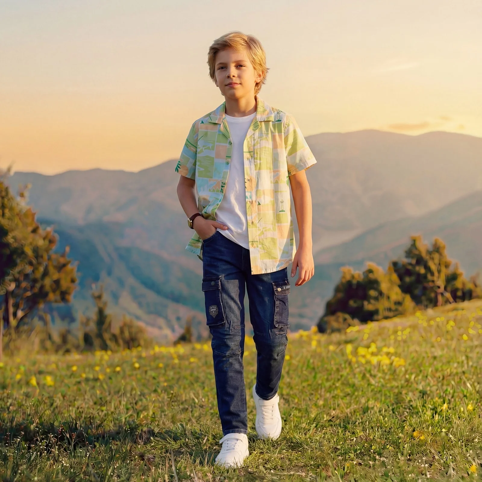 Kid's Green Regular Fit Shirts - Image 5
