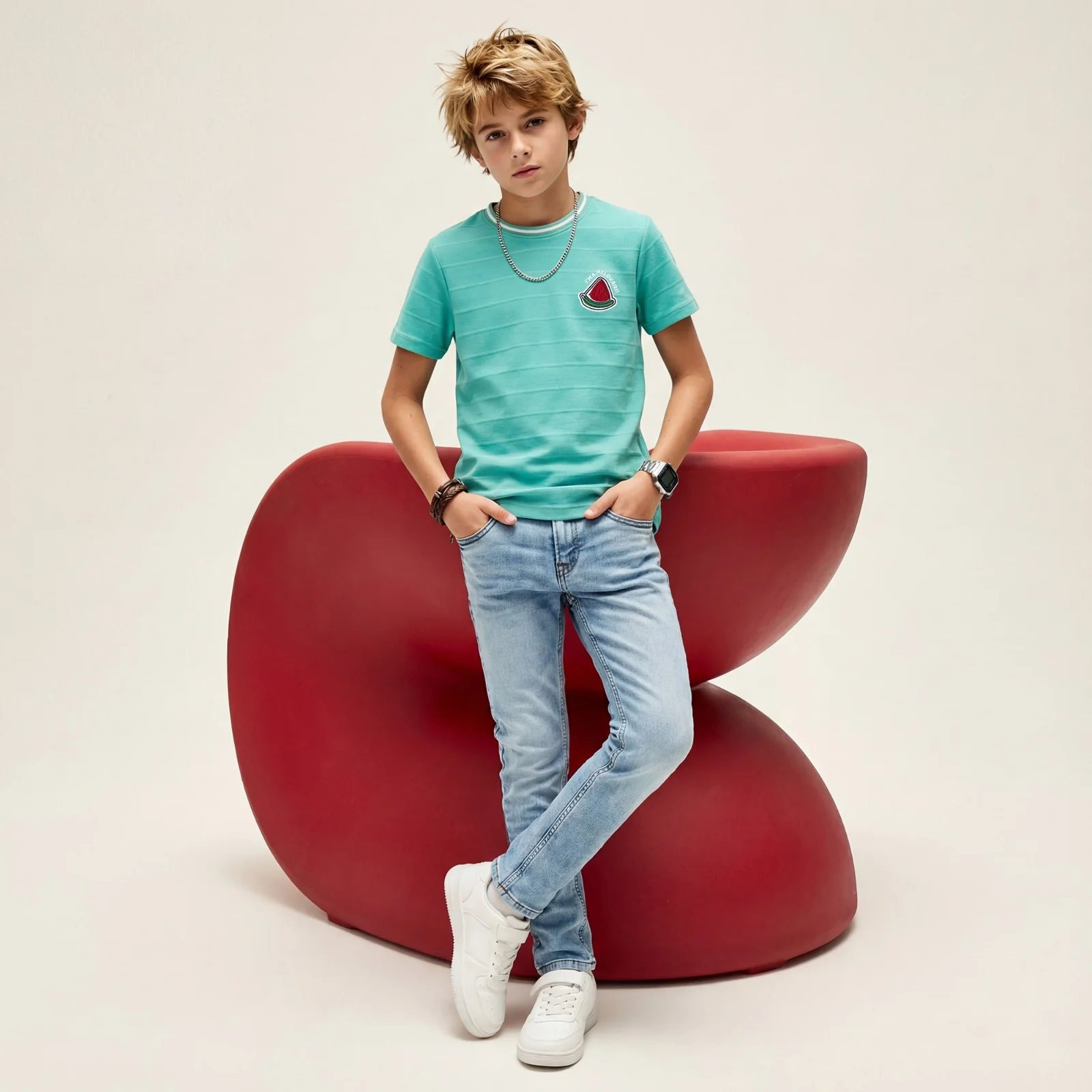 Kid's Green Slim Fit Printed T-Shirts - Image 3