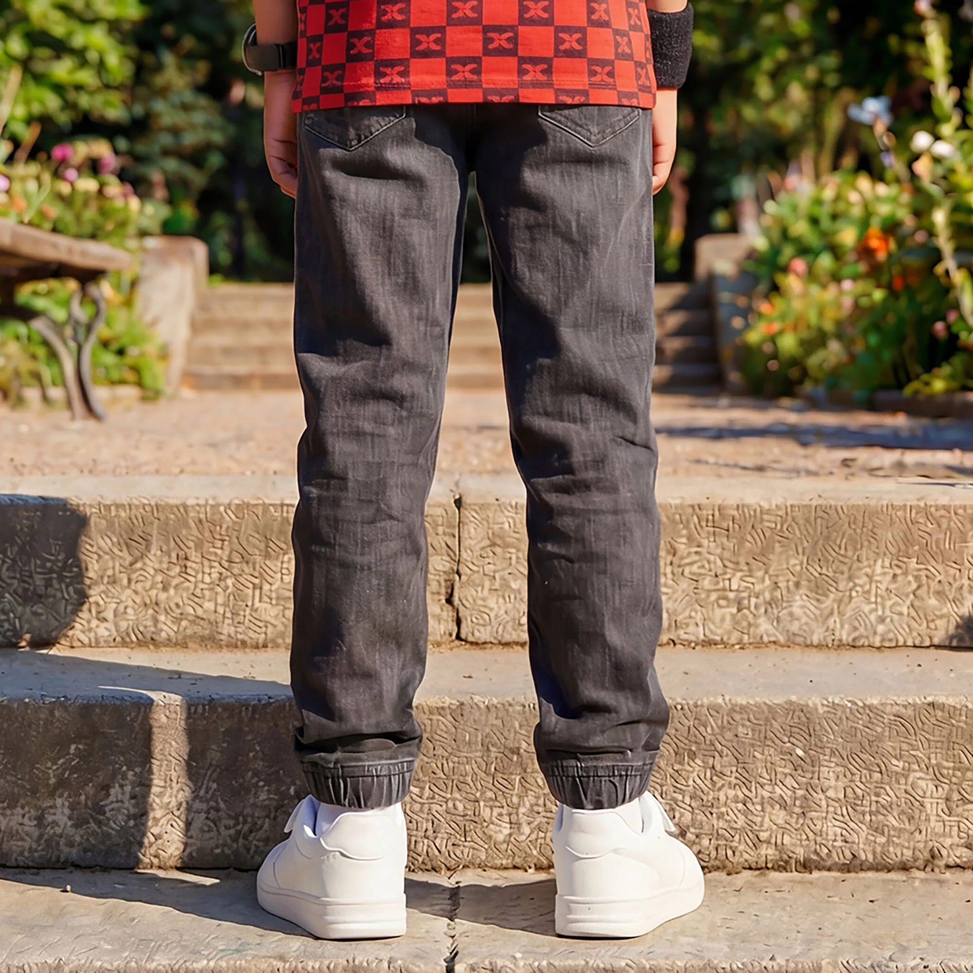Kid's Black Solid Joggers - Image 2
