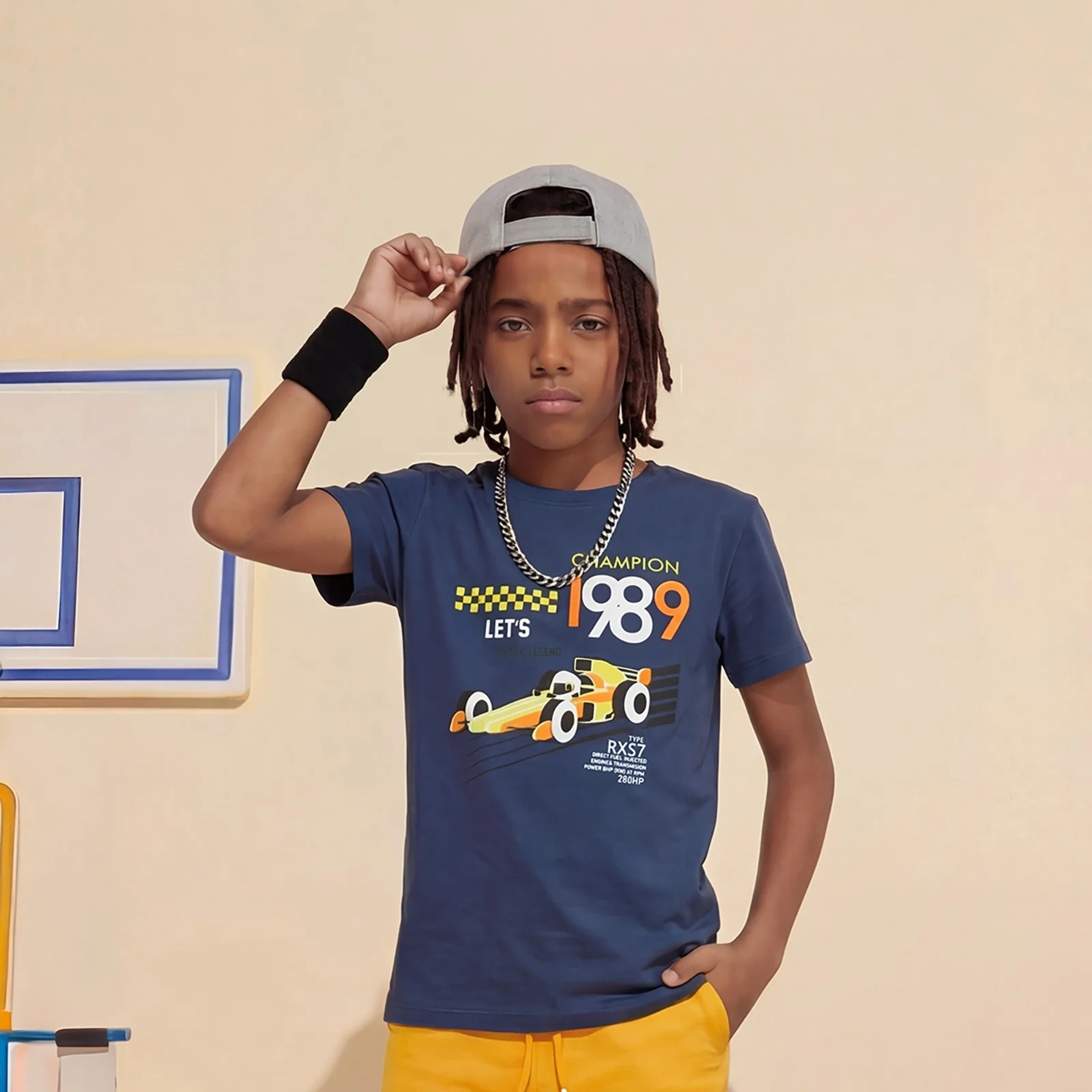 Kid's Blue Slim Fit Printed T-Shirts