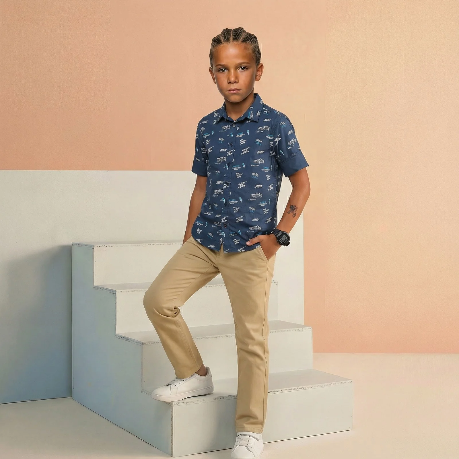 Kid's Blue Slim Fit Shirts - Image 3