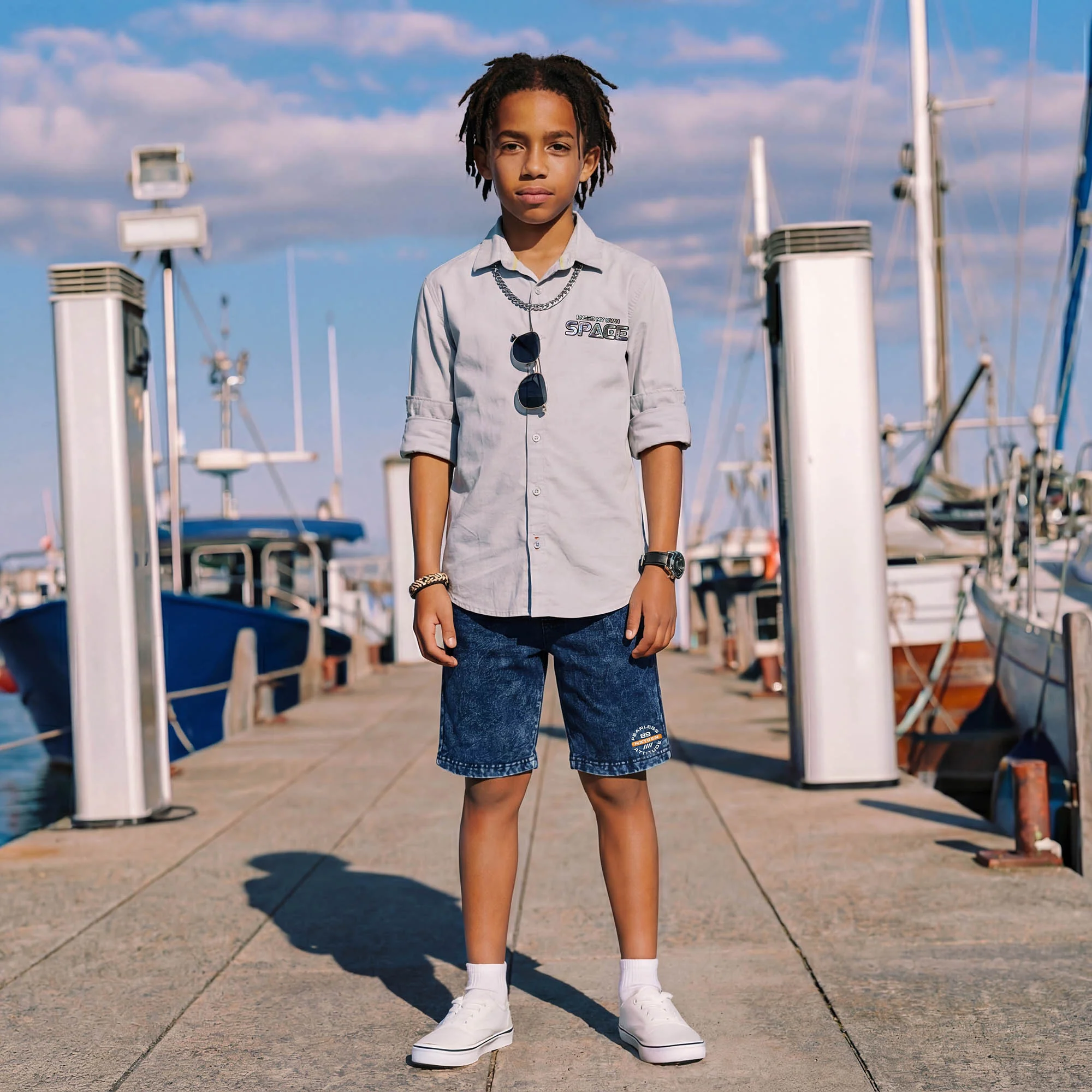 Kid's Dark Blue Solid Shorts - Image 3