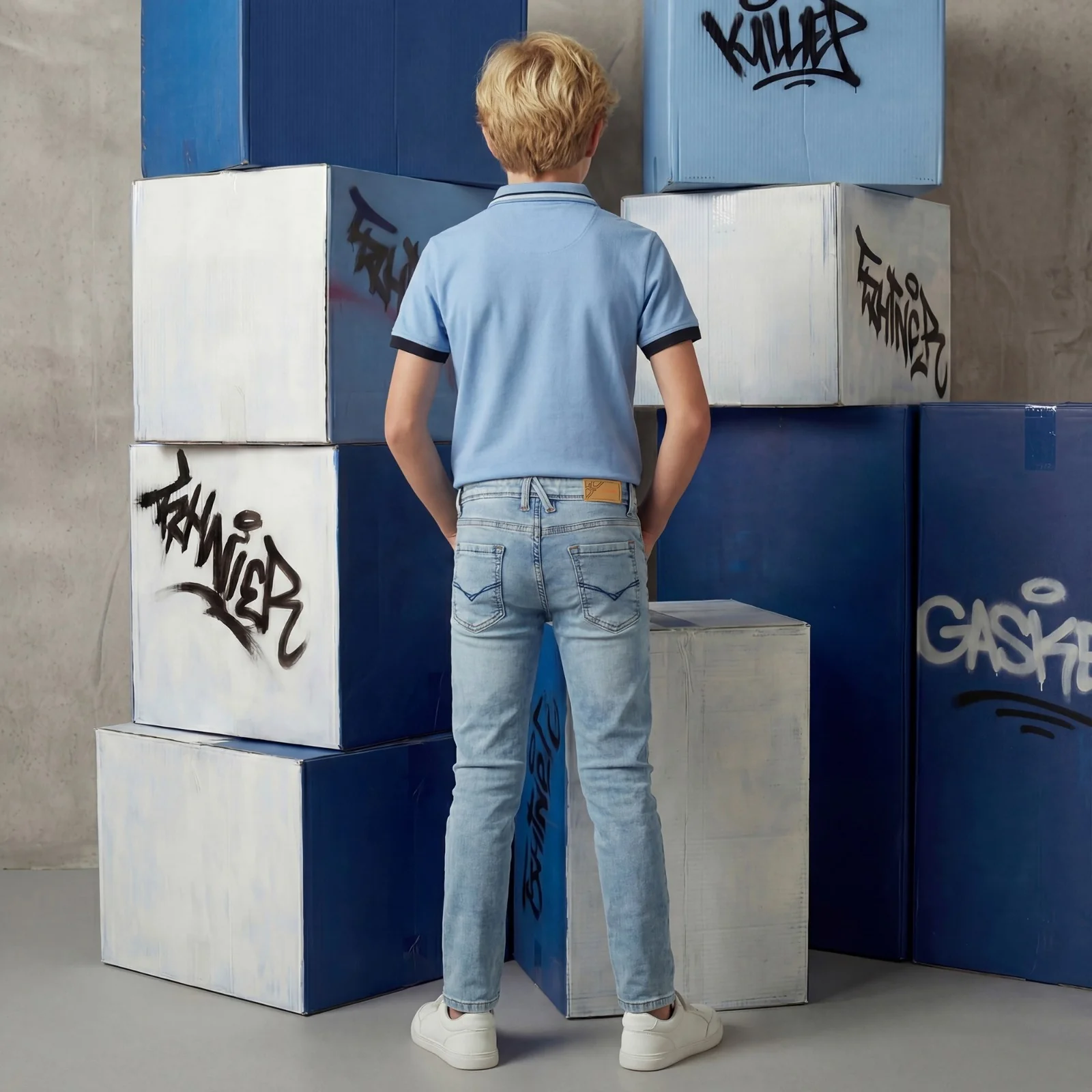 Kid's Light Blue Slim Fit Polo Neck T-Shirts - Image 4