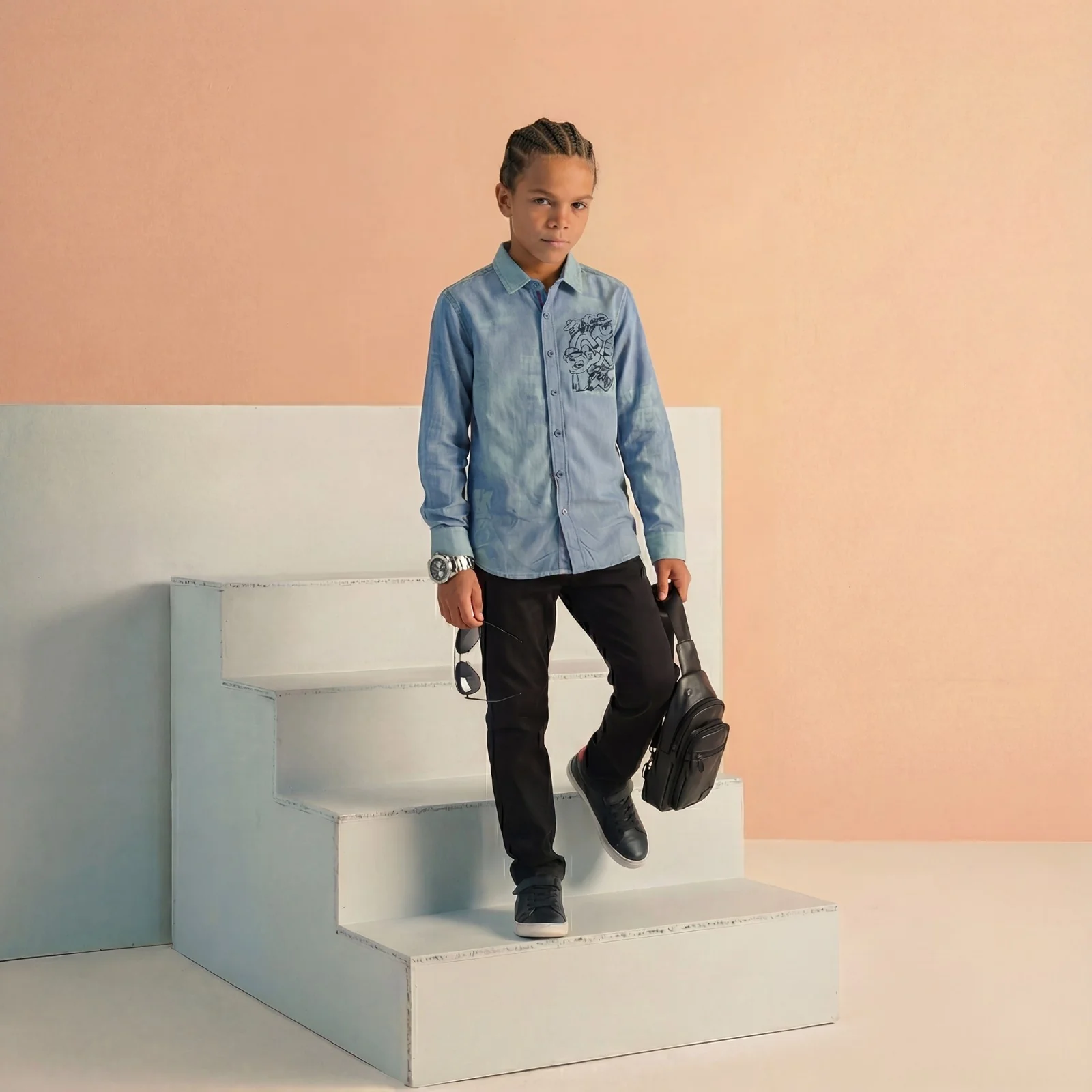Kid's Light Blue Regular Fit Shirts - Image 3