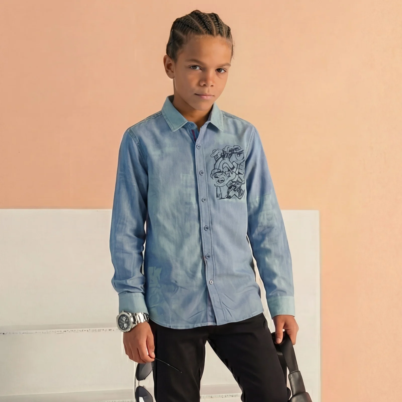 Kid's Light Blue Regular Fit Shirts - Image 6