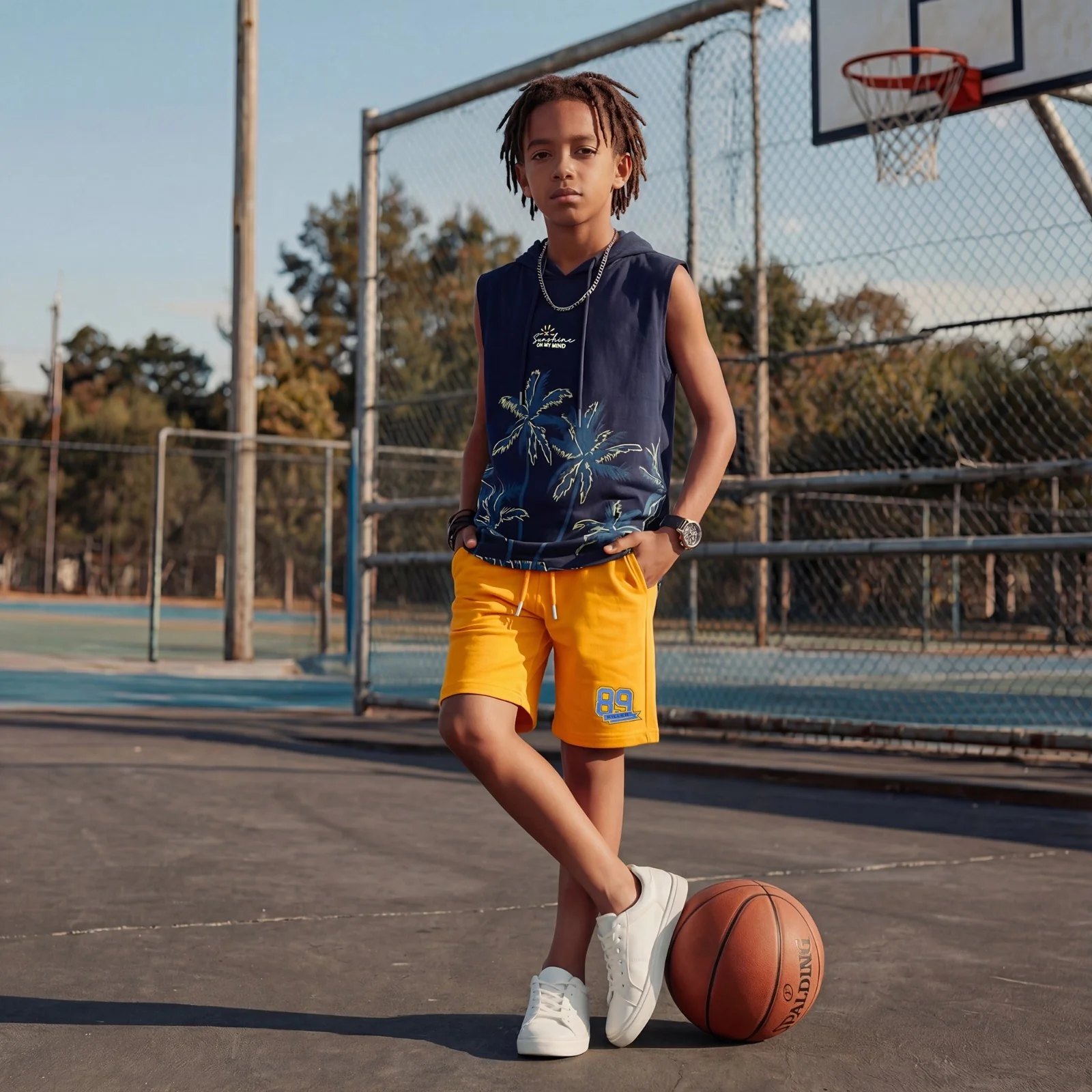 Kid's Navy Slim Fit Hooded Sleeveless T-Shirts - Image 3