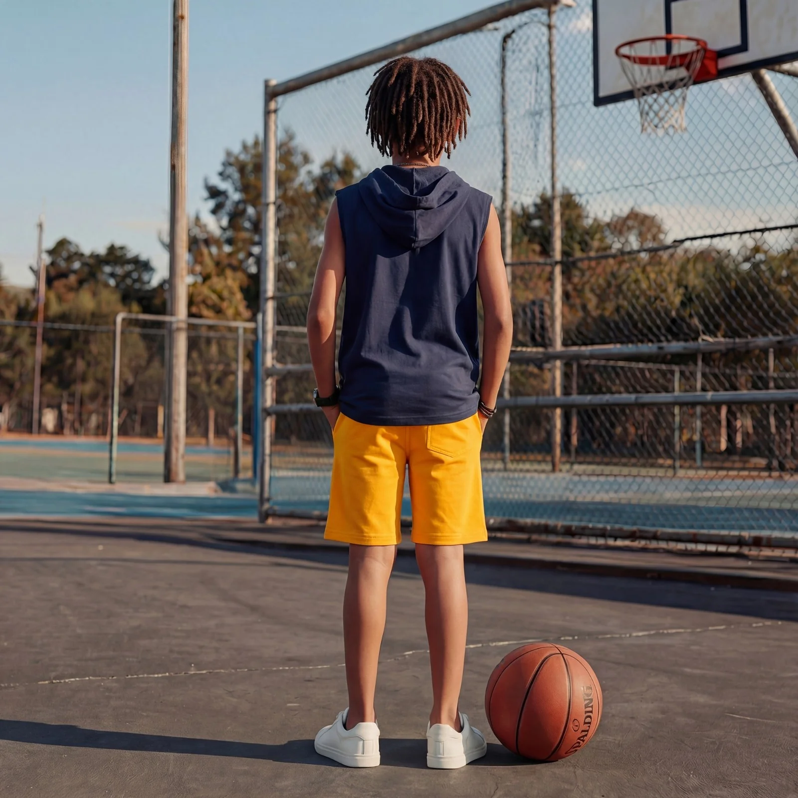 Kid's Navy Slim Fit Hooded Sleeveless T-Shirts - Image 4