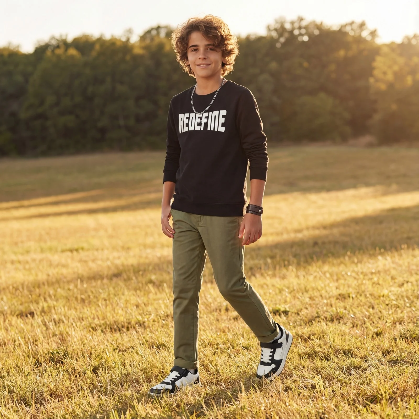 Kid's Olive Slim Fit Trousers - Image 3