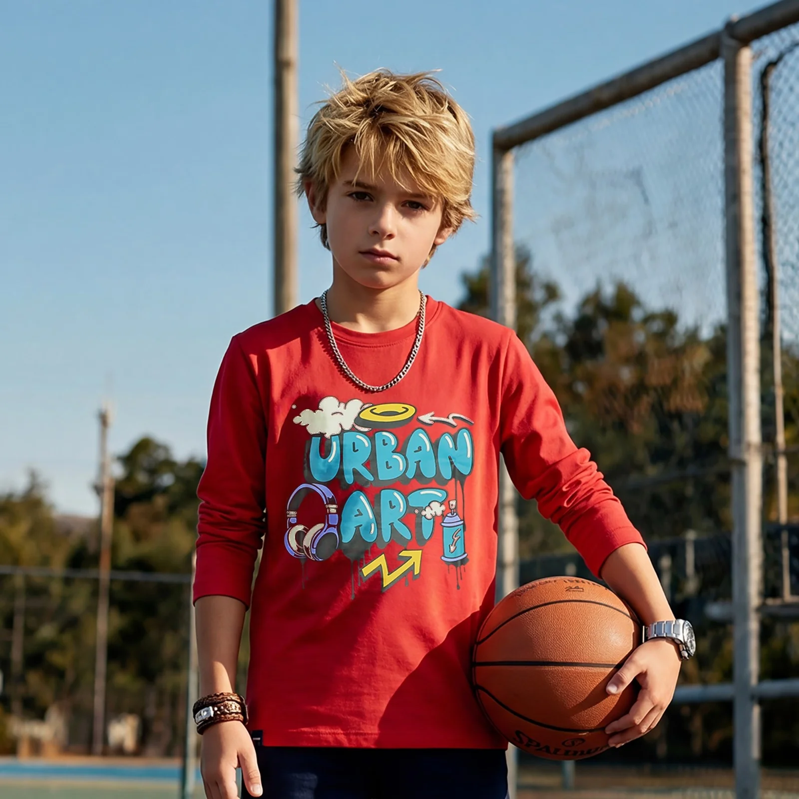 Kid's Red Slim Fit Full Sleeves T-Shirts