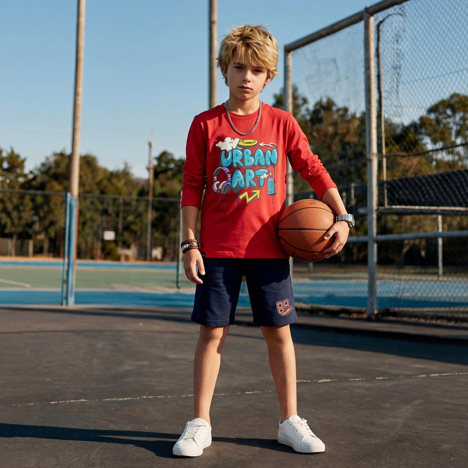Kid's Red Slim Fit Full Sleeves T-Shirts - Image 3