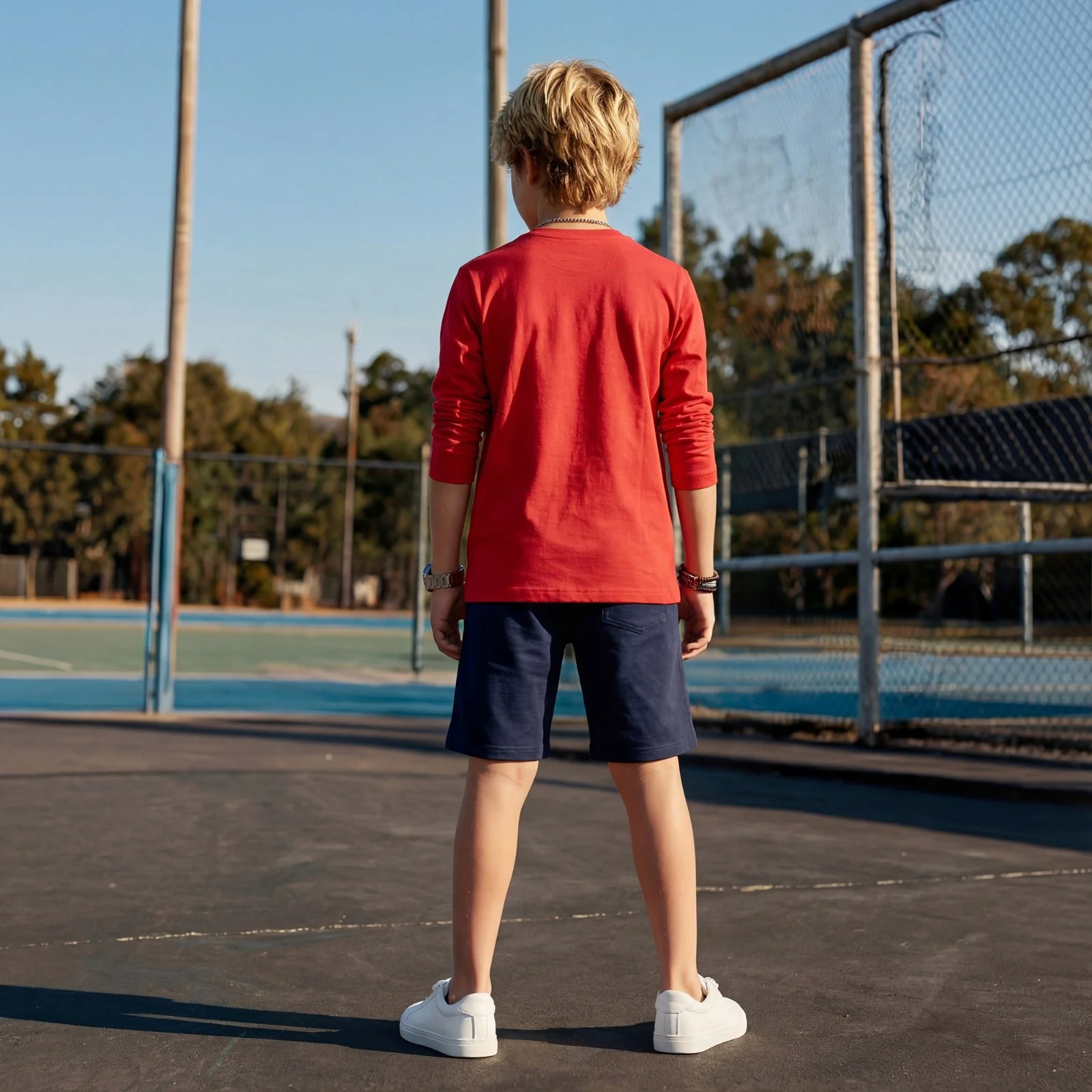 Kid's Red Slim Fit Full Sleeves T-Shirts - Image 4
