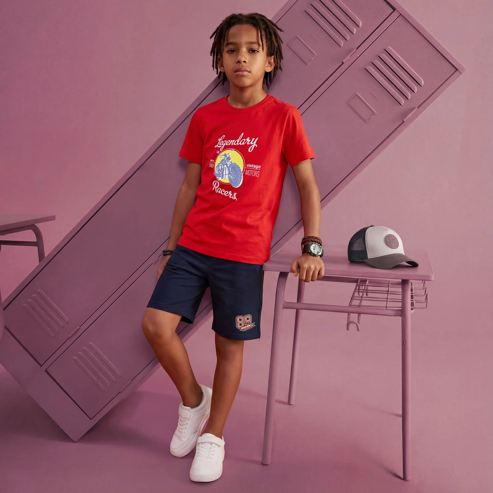 Kid's Red Slim Fit Printed T-Shirts - Image 3