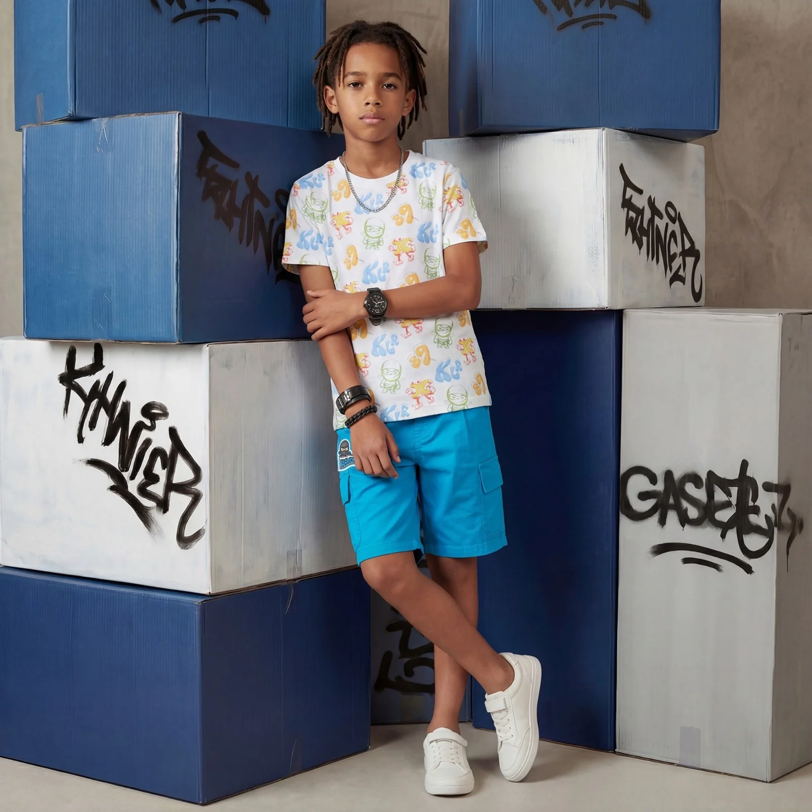 Kid's White Slim Fit Printed T-Shirts - Image 3