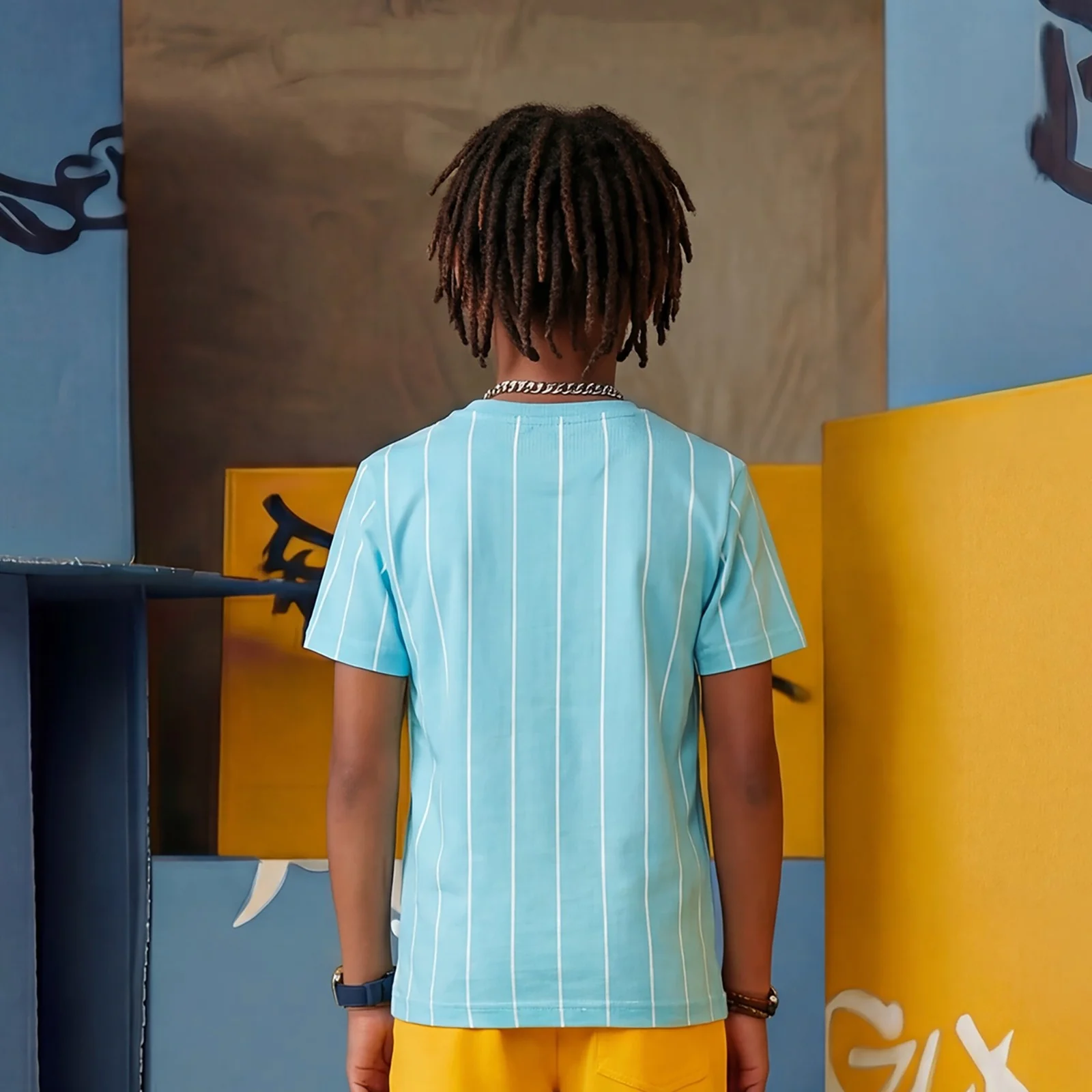 Kid's Light Blue Slim Fit Printed T-Shirts - Image 2