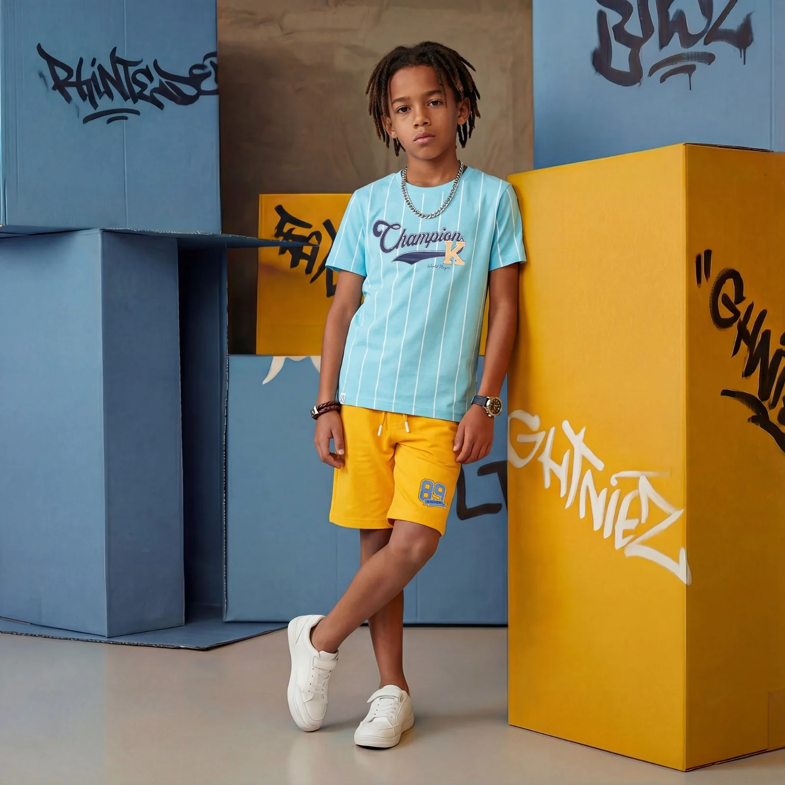 Kid's Light Blue Slim Fit Printed T-Shirts - Image 3