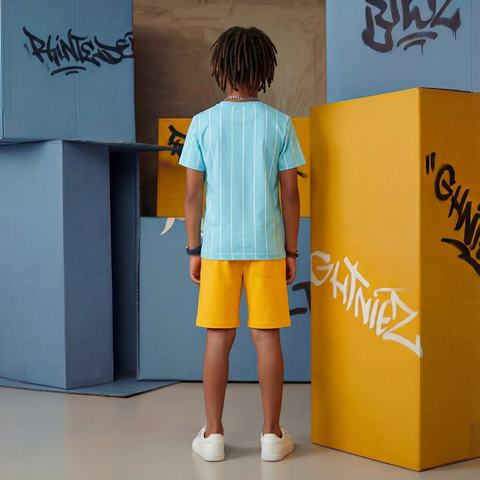 Kid's Light Blue Slim Fit Printed T-Shirts - Image 4