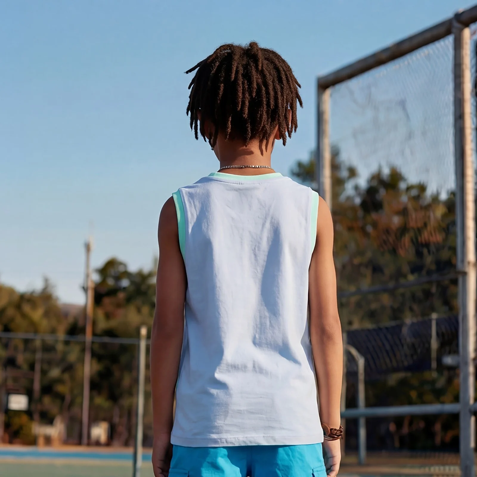 Kid's Light Blue Slim Fit Sleeveless T-Shirts - Image 2