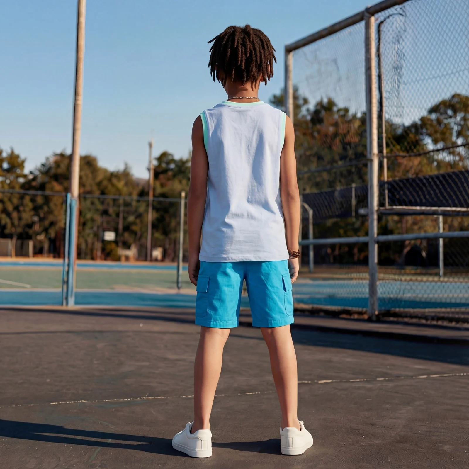 Kid's Light Blue Slim Fit Sleeveless T-Shirts - Image 4