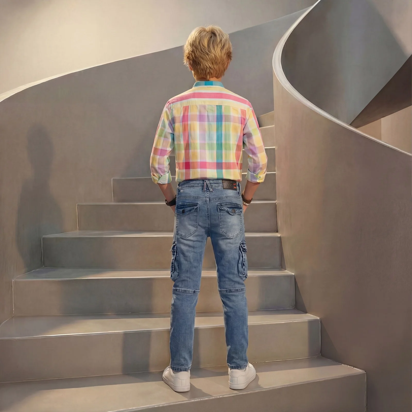 Kid's Light Blue Solid Cargo - Image 4