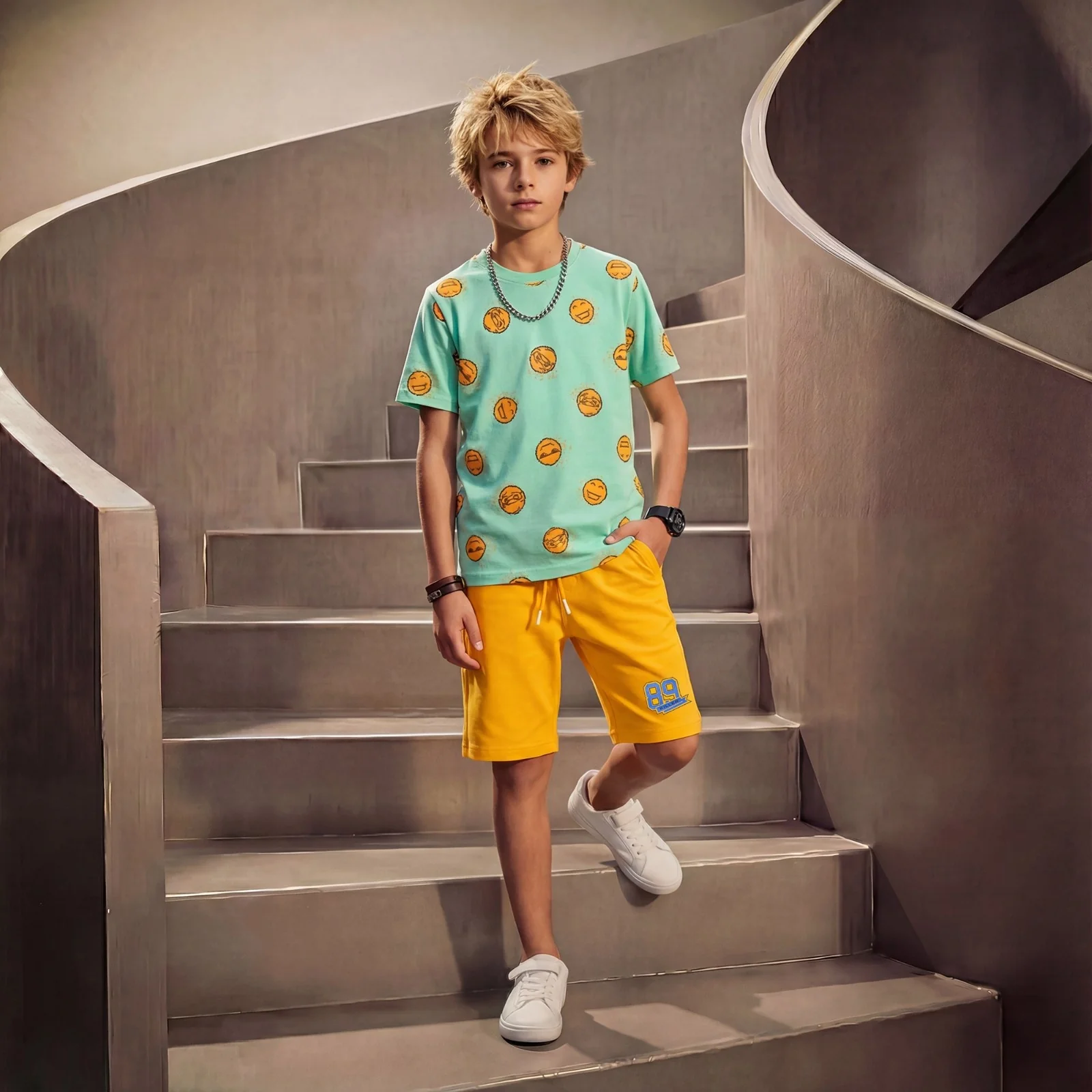 Kid's Light Green Oversize Printed T-Shirts - Image 3