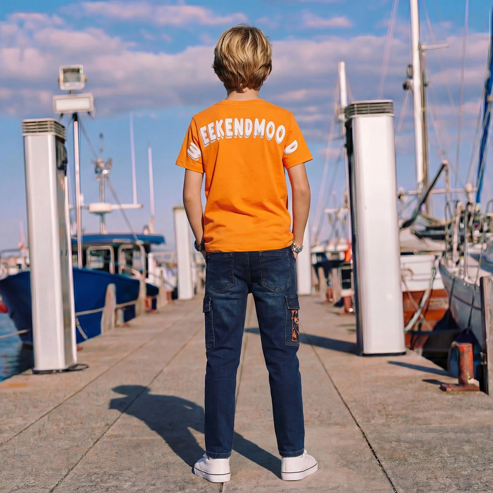 Kid's Orange Slim Fit Printed T-Shirts - Image 4