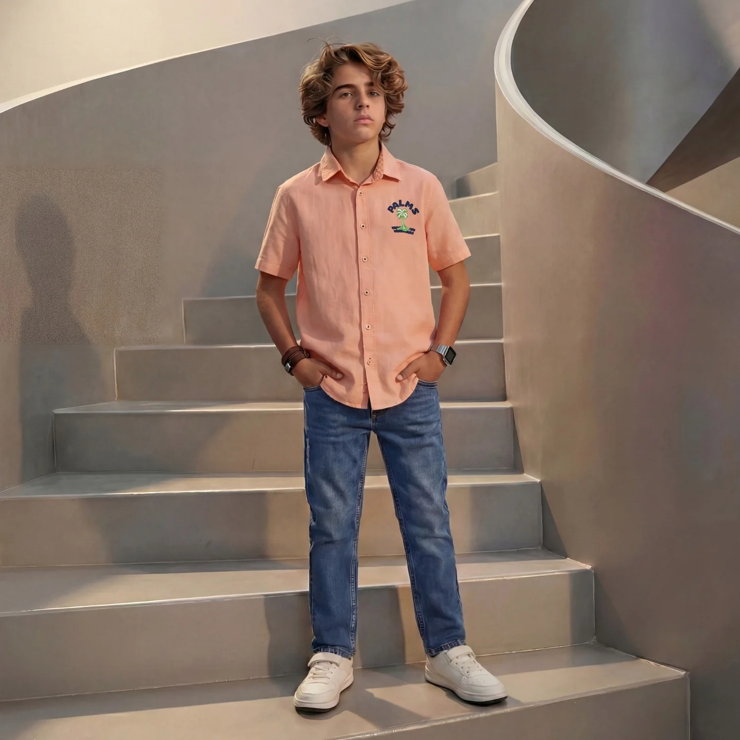 Kid's Peach Regular Fit Shirts - Image 3