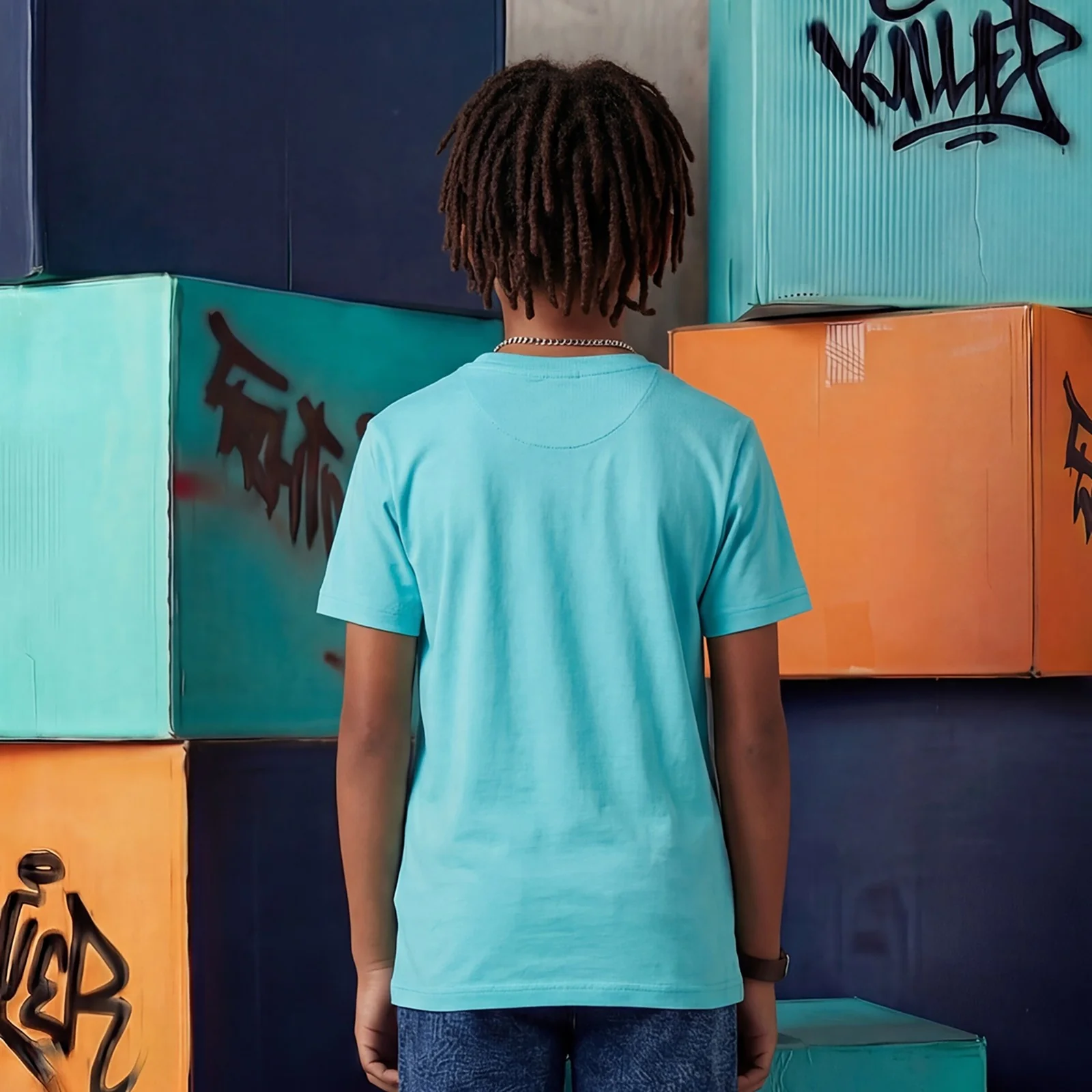 Kid's Red/Aqua Slim Fit Printed T-Shirts - Image 5