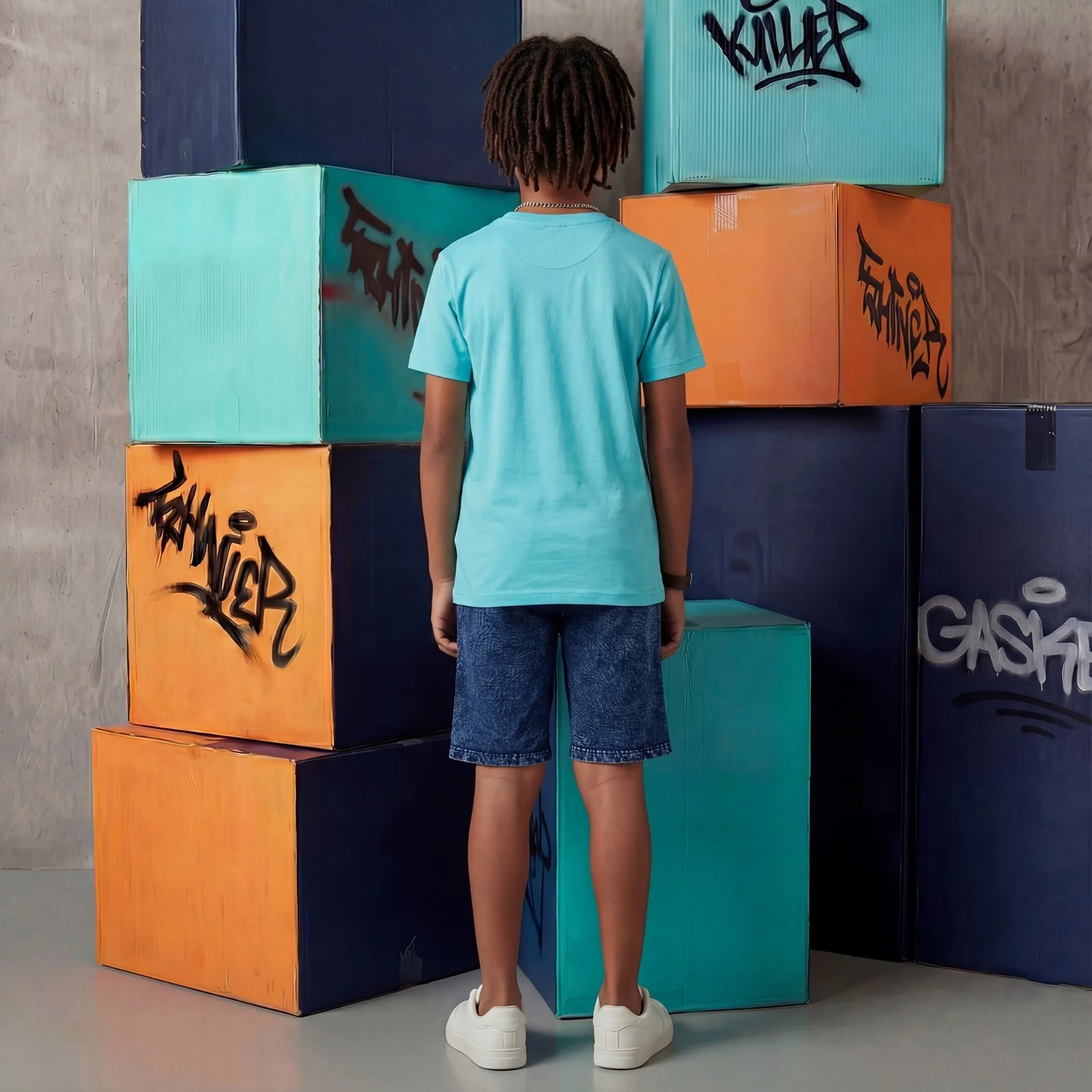 Kid's Red/Aqua Slim Fit Printed T-Shirts - Image 8
