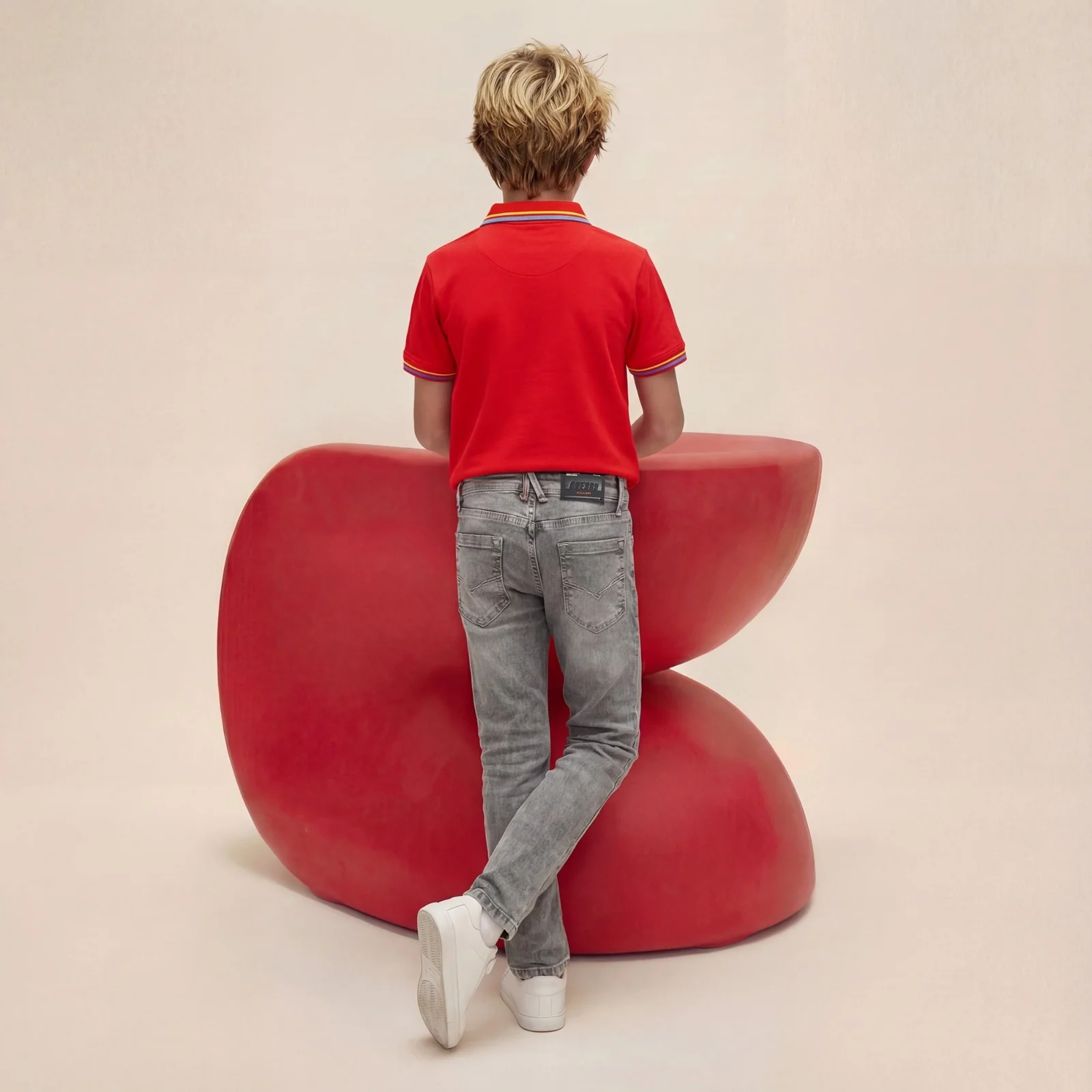 Kid's Red Slim Fit Polo Neck T-Shirts - Image 4