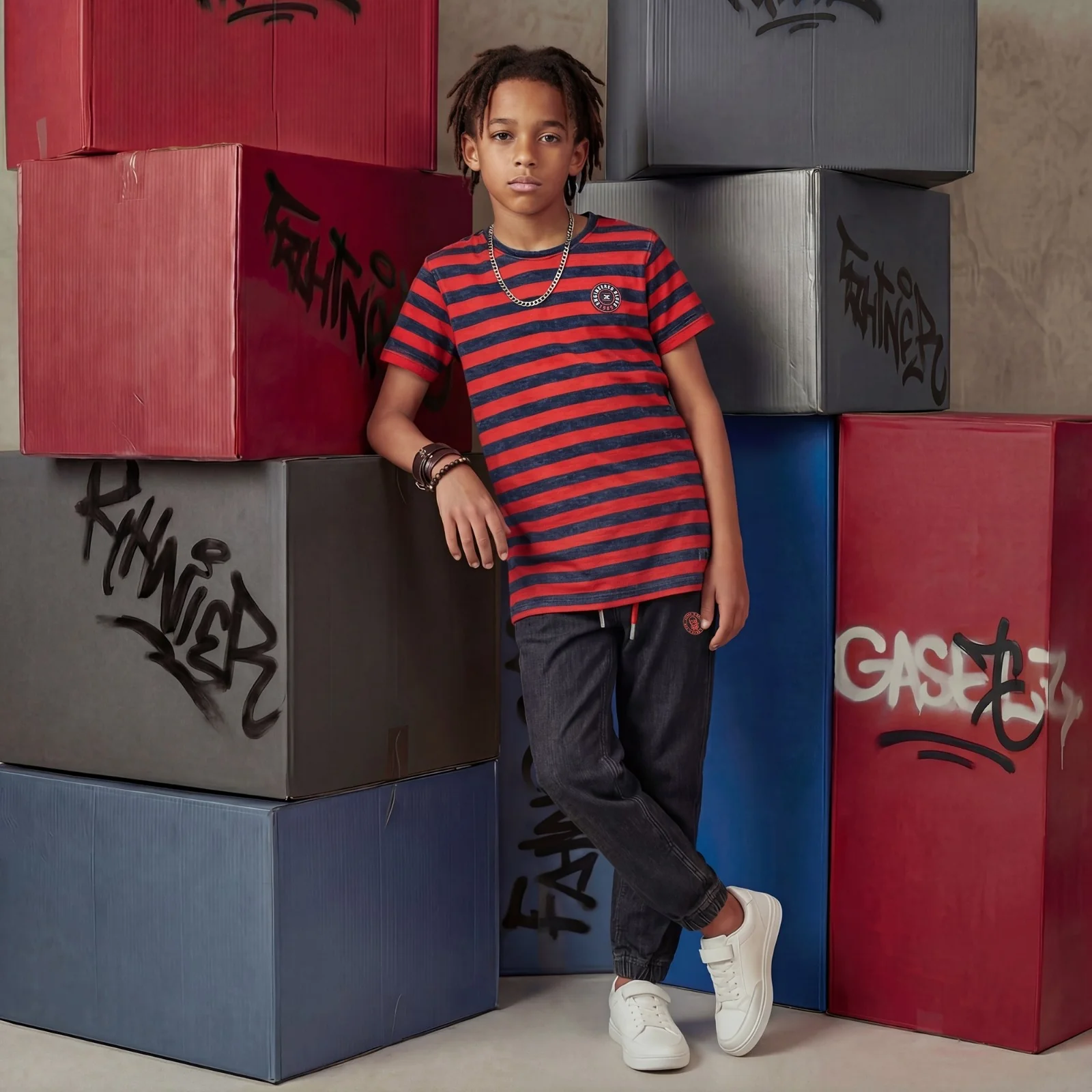 Kid's Red Slim Fit Printed T-Shirts - Image 3