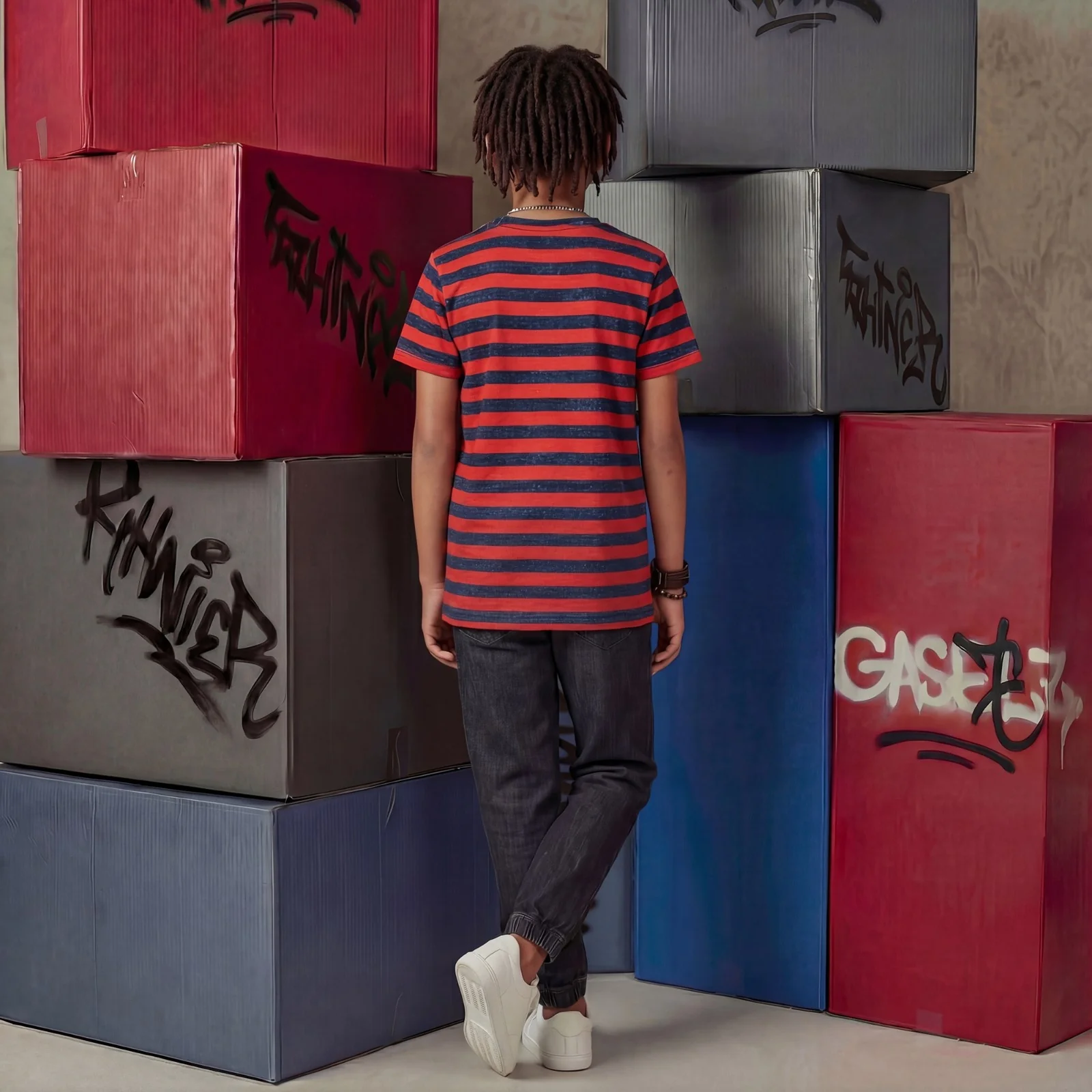 Kid's Red Slim Fit Printed T-Shirts - Image 4