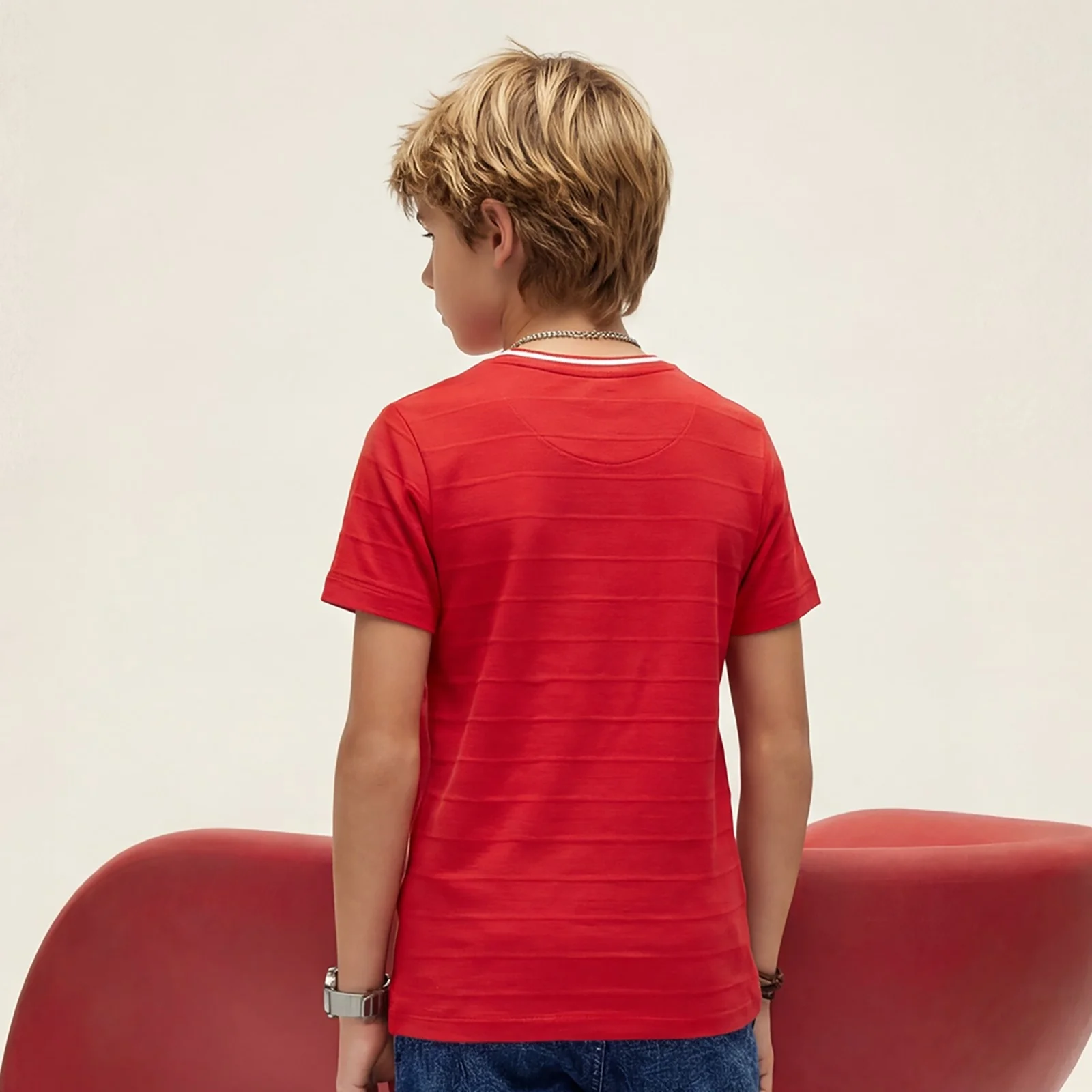 Kid's Red Slim Fit Printed T-Shirts - Image 2