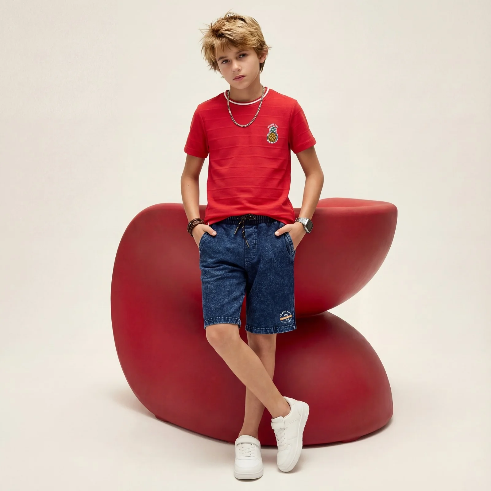 Kid's Red Slim Fit Printed T-Shirts - Image 3