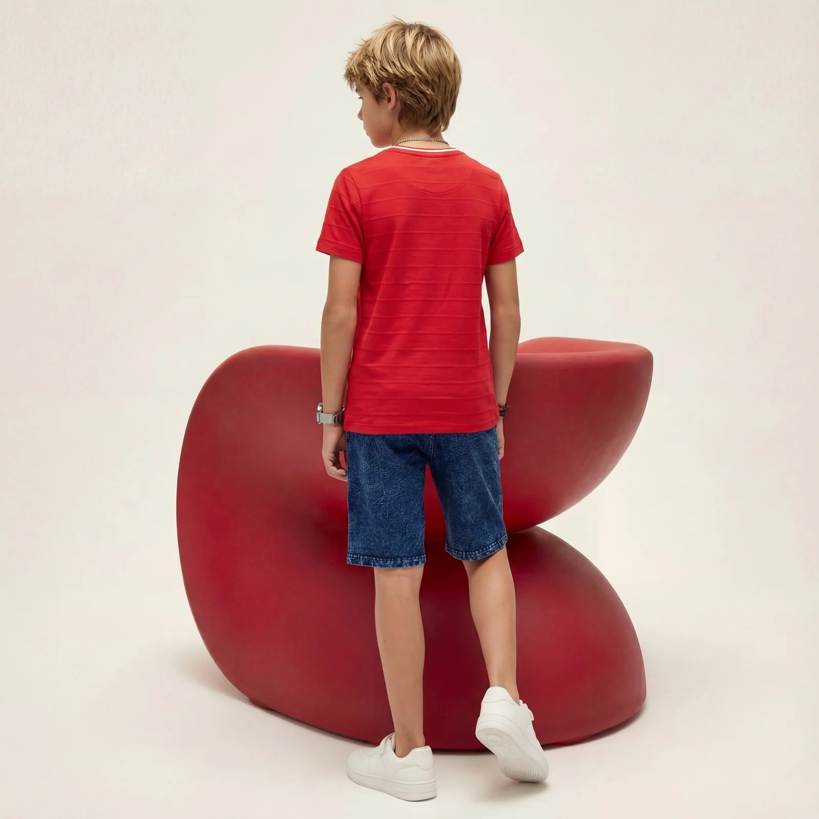 Kid's Red Slim Fit Printed T-Shirts - Image 4