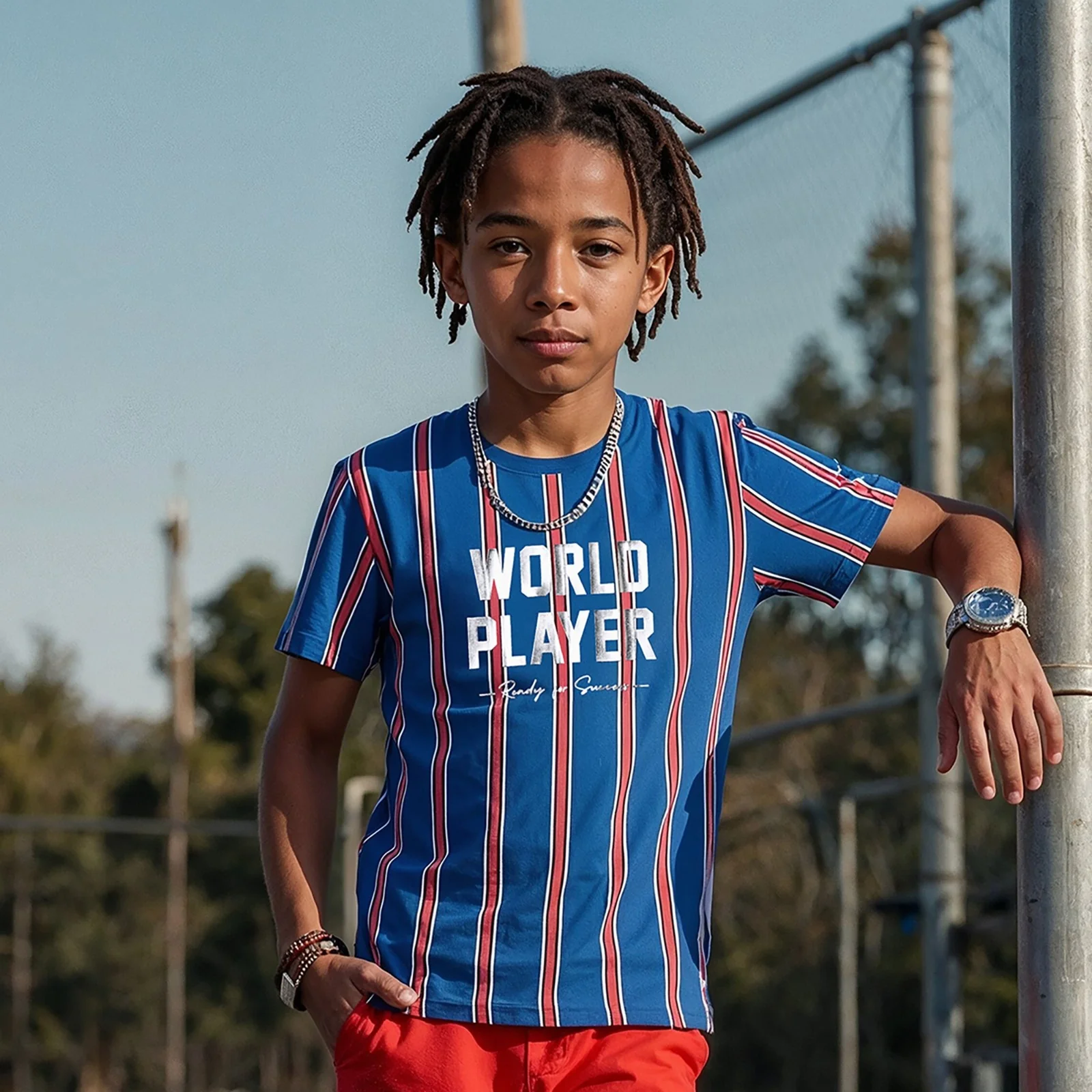 Kid's Royal Blue Slim Fit Printed T-Shirts