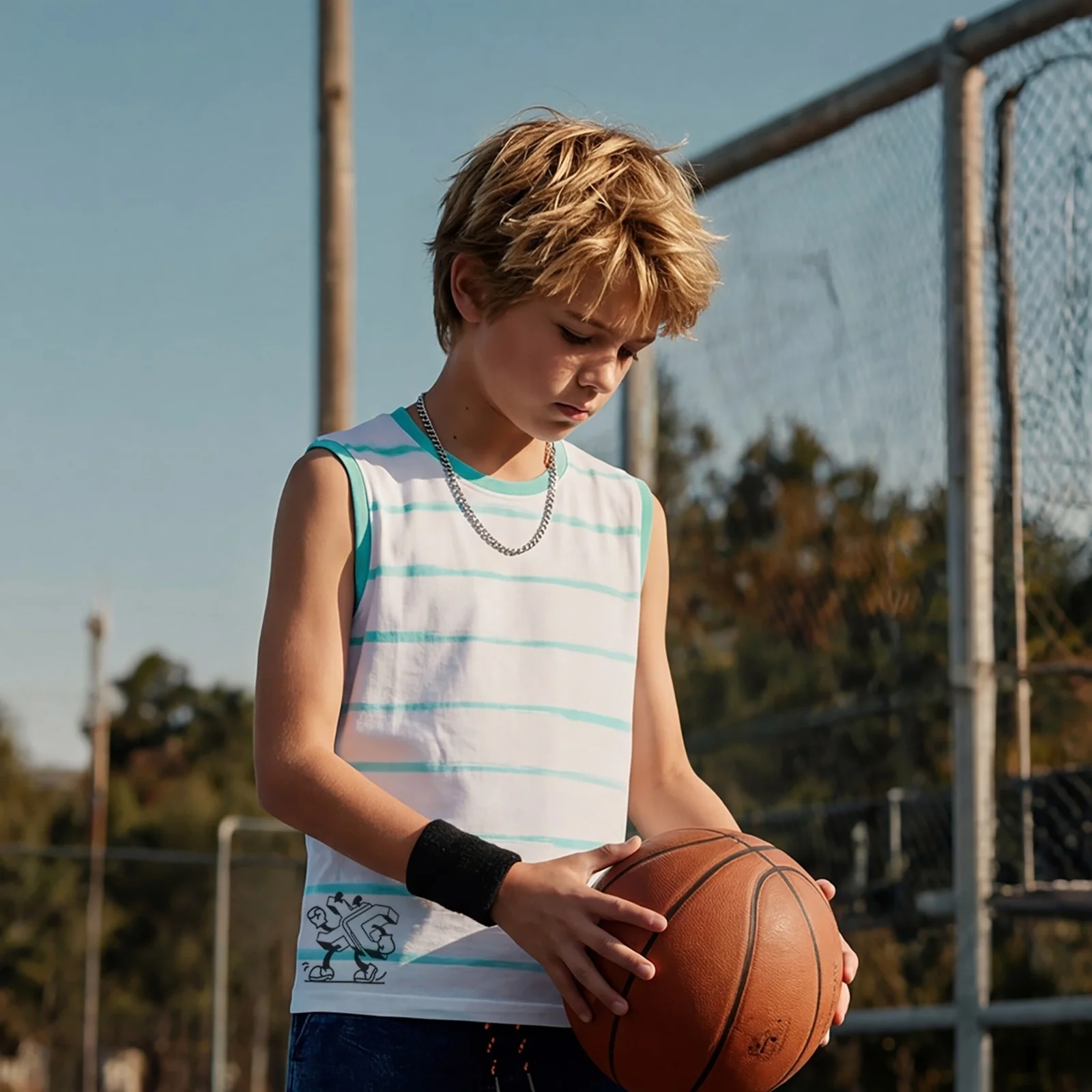 Kid's White Slim Fit Sleeveless T-Shirts