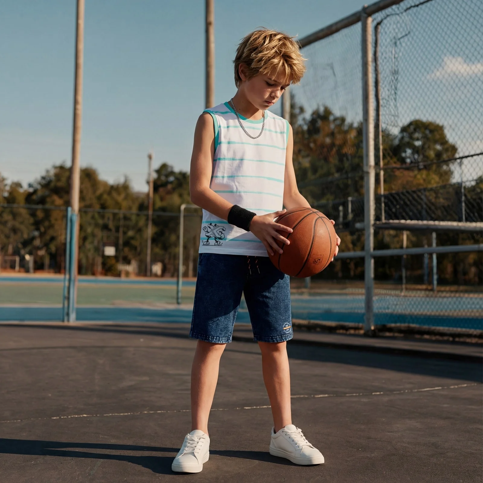 Kid's White Slim Fit Sleeveless T-Shirts - Image 3