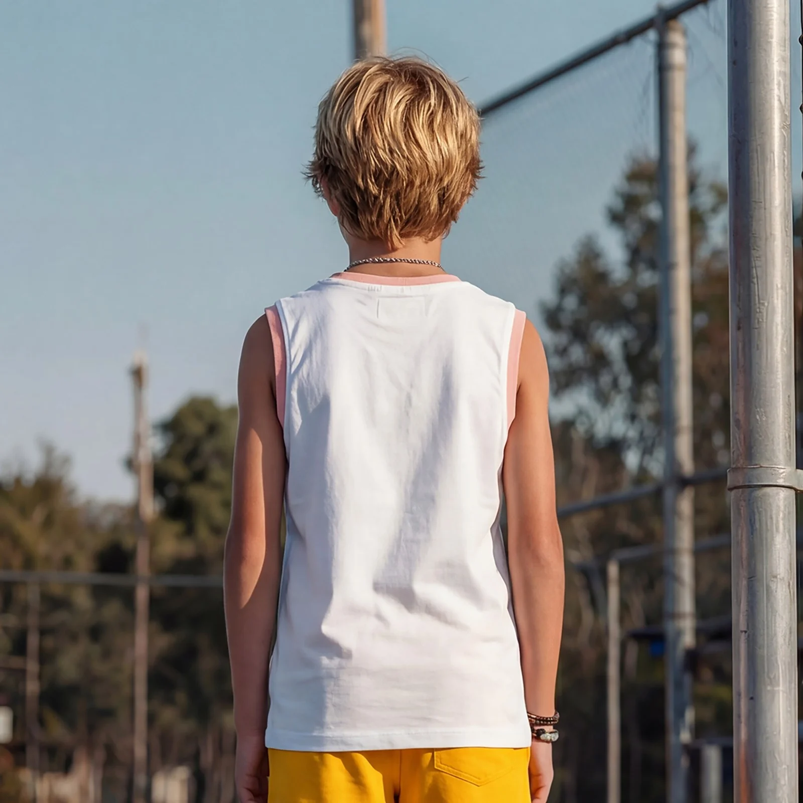 Kid's White Slim Fit Sleeveless T-Shirts - Image 2