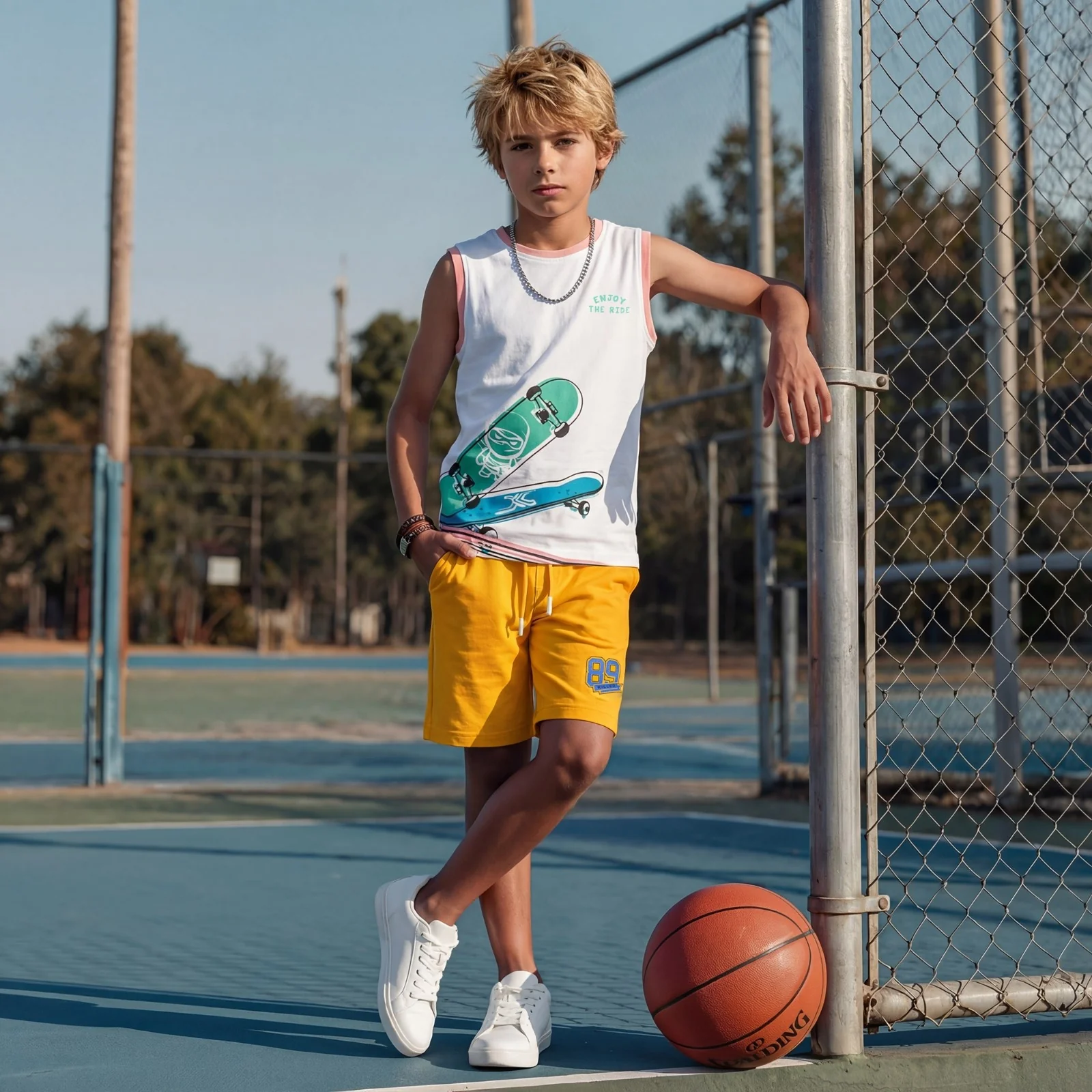 Kid's White Slim Fit Sleeveless T-Shirts - Image 3