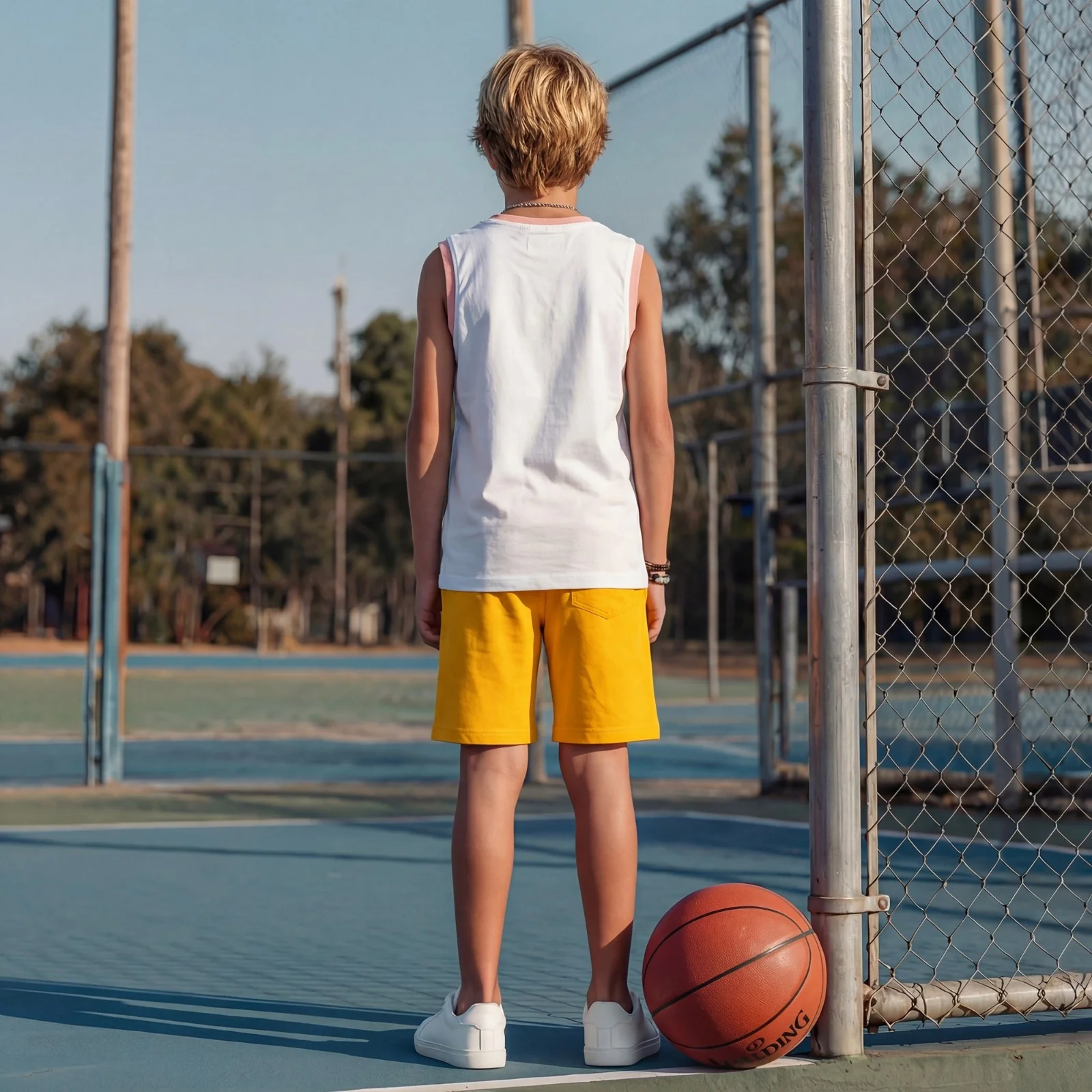 Kid's White Slim Fit Sleeveless T-Shirts - Image 4